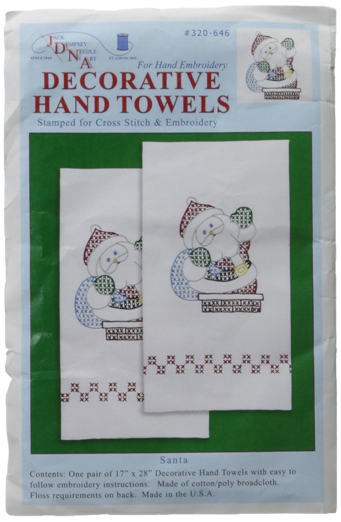 Jack Dempsey Needle Art Jack Dempsey Stamped Decorative Hand Towel Pair 17"X28", Santa