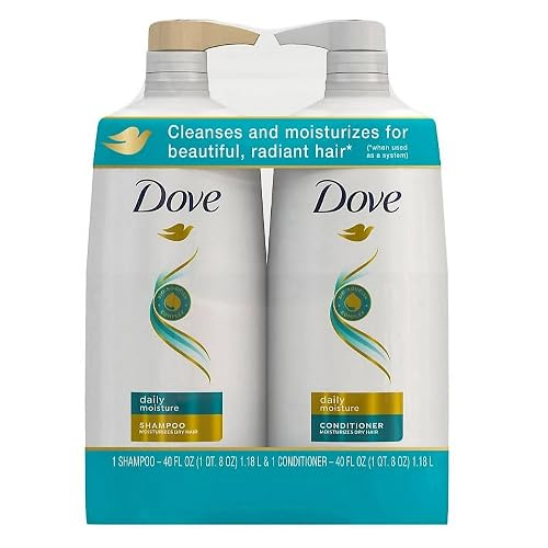 Dove Daily Moisture Shampoo & Conditioner Set - Deep Hydration with Hyaluronic Acid for Smoothing & Revitalizing Dry, Damaged Hair, 18 Oz Ea