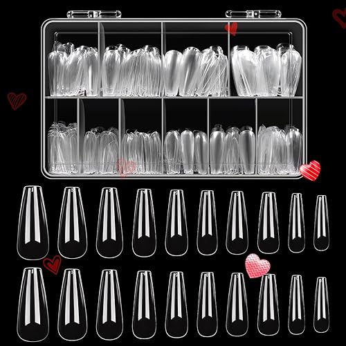 Beetles Acrylic Nails Kit 500Pcs Long Coffin Pre-Shaped Clear Full Cover Soft False Nails, Nail Tips Soak Off Easy Nail Extension Set for DIY Nails