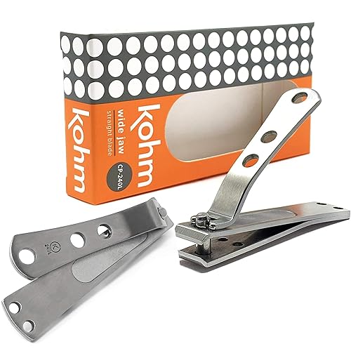 KOHM Straight Blade Nail Clippers with Nail File (in Build) - Heavy-Duty, Stainless Steel, Professional Toenail Clippers - Nail Cutters for Seniors