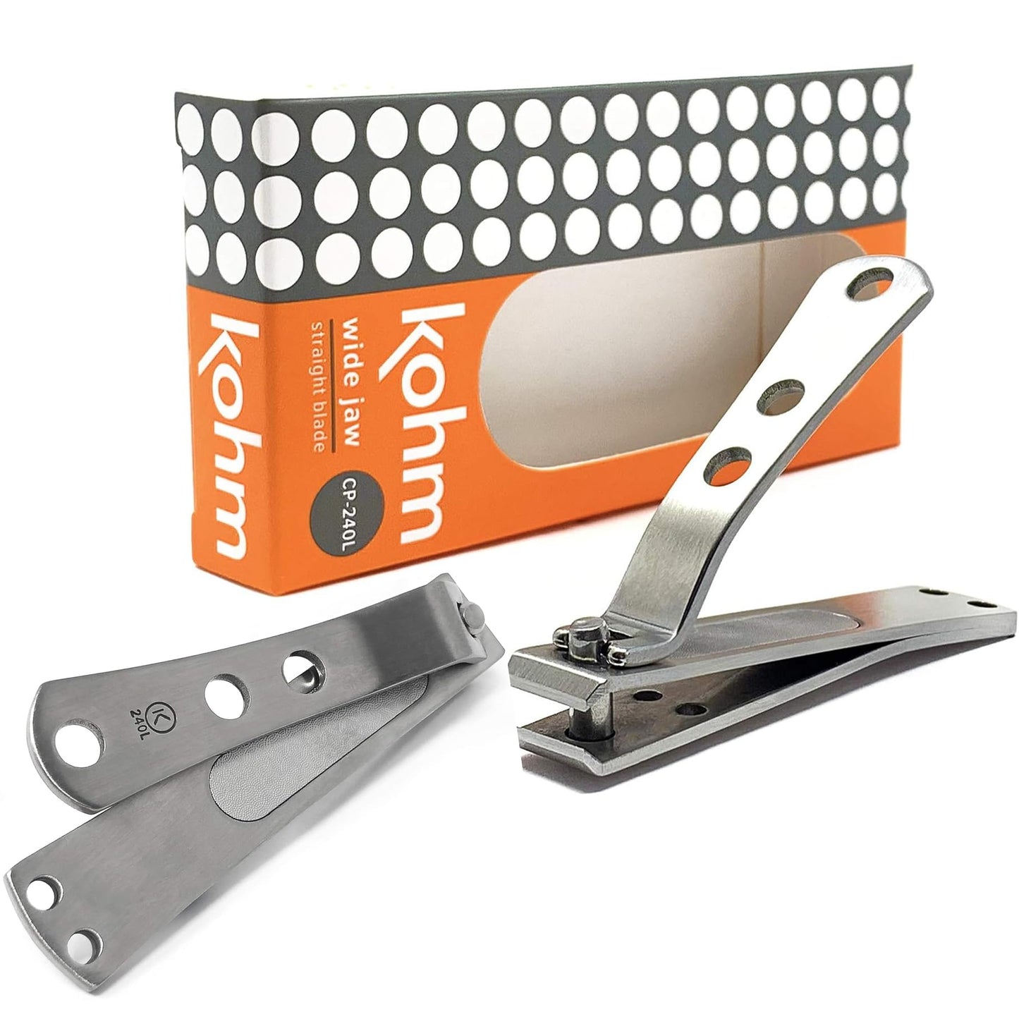 KOHM Straight Blade Nail Clippers with Nail File (in Build) - Heavy-Duty, Stainless Steel, Professional Toenail Clippers - Nail Cutters for Seniors