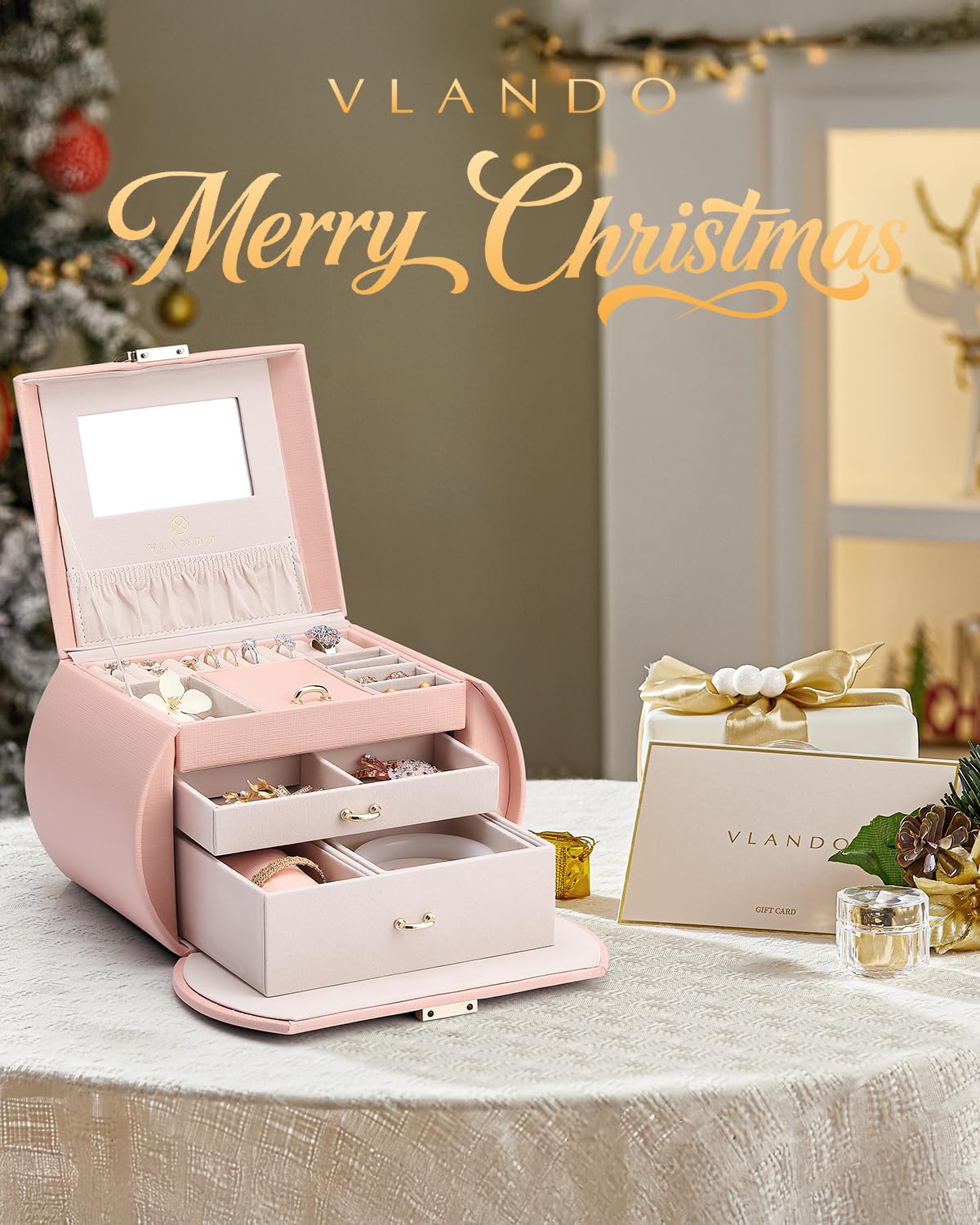 Vlando Princess Style Jewelry Box for Girls Jewelry Box Girls 12-14 3-Layer Kids Jewelry Box with Mirror Little Girls Jewelry Box 8-12 Birthday Gift…