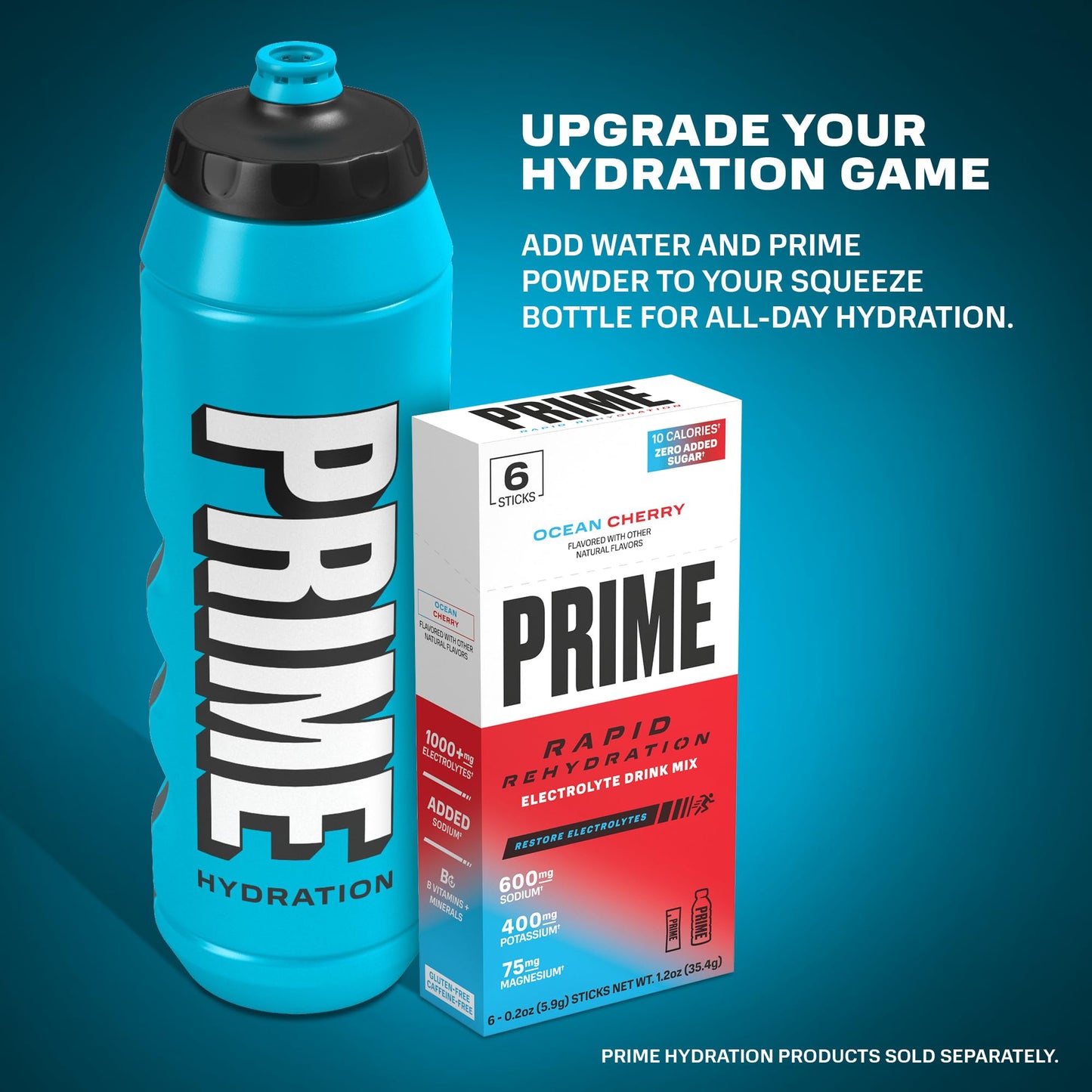 PRIME 32 oz Blue Squeeze Sports Water Bottle, BPA Free, Dishwasher Safe, Easy-Grip Ergonomic Leakproof Design, Fast Hydration for Gym, Cycling