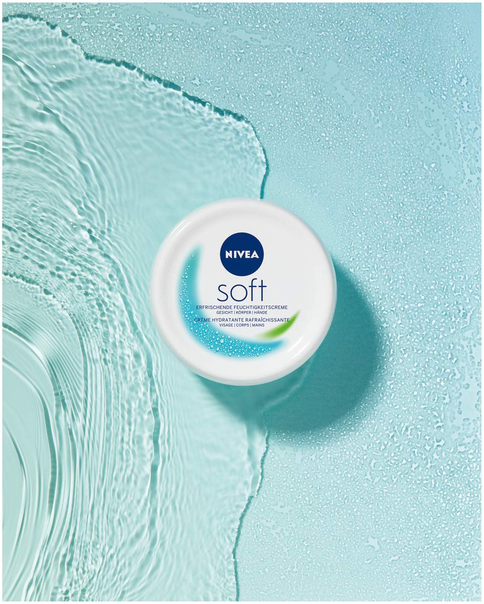 NIVEA Soft erfrischende Feuchtigkeitscreme (50 ml), pflegende Soft Creme mit Vitamin E und Jojoba-Öl, schnell einziehende Hautcreme
