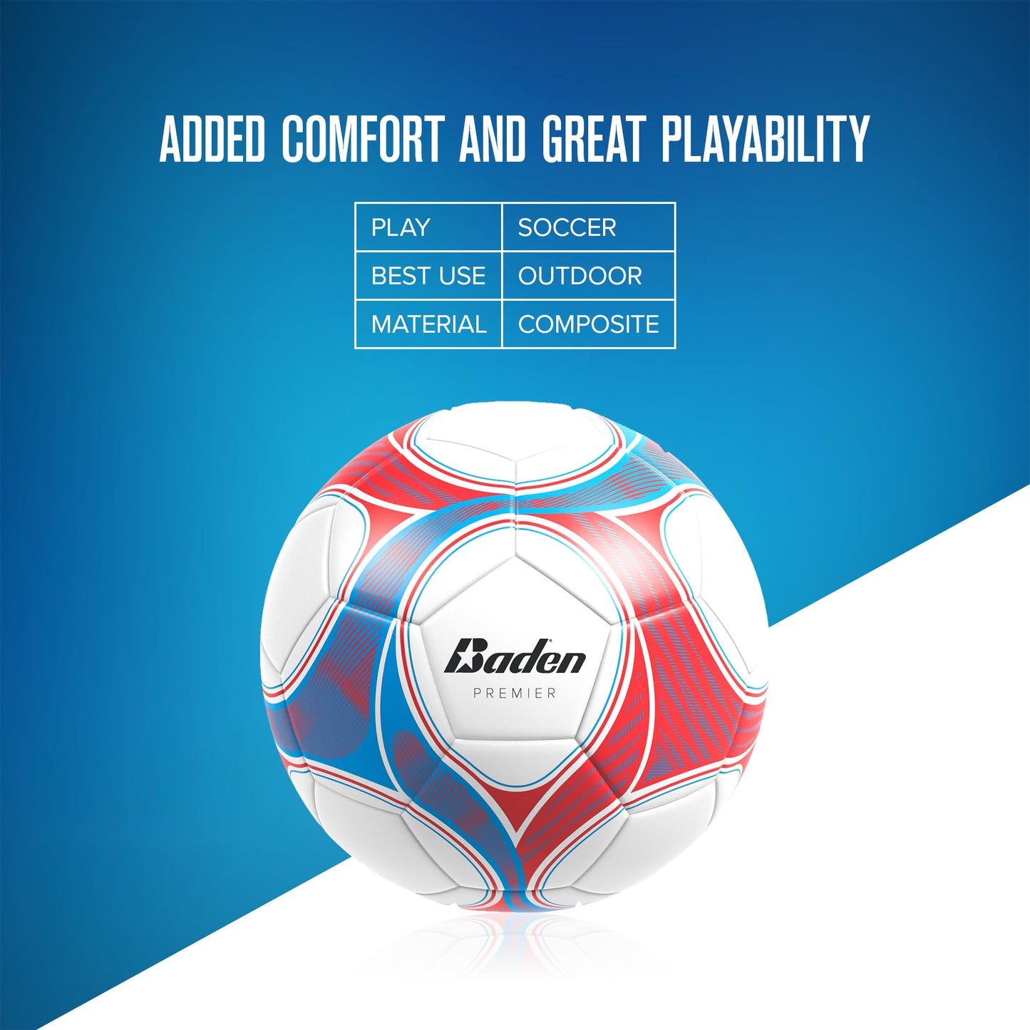 Baden Premier Team Soccer Ball | High-Performance, Durable Construction for Training and Matches | White/Gray, Size 5