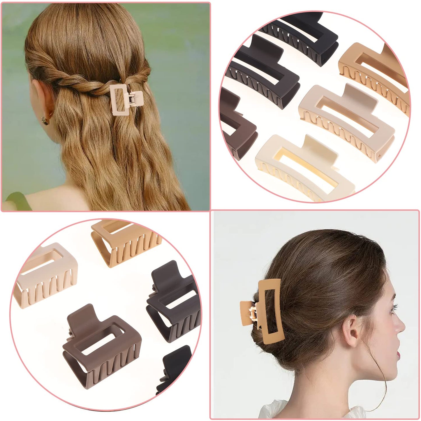 Alemaky 12 Pack Square Claw Clips, Big and Small Neutral Rectangle Hair Claw Clips, Non-slip Matte Large Hair Clips for Women,Strong Hold jaw clip Beauty and Personal Care Alemaky