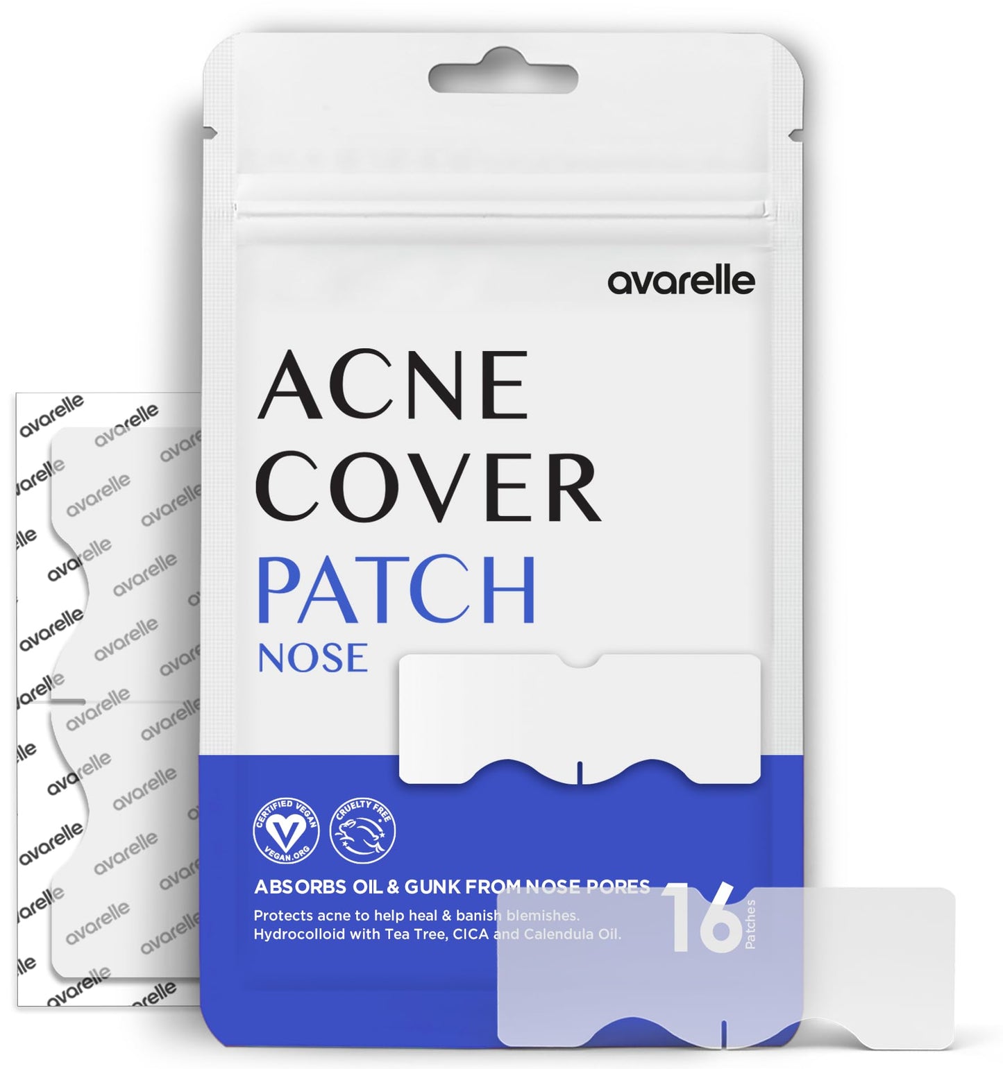 Avarelle ZitOut Nose Patches (16 Patches) | Tea Tree Acne Patches for Nose Zits & Pore Blackhead | Nose Strips for Blackheads with Niacinamide |