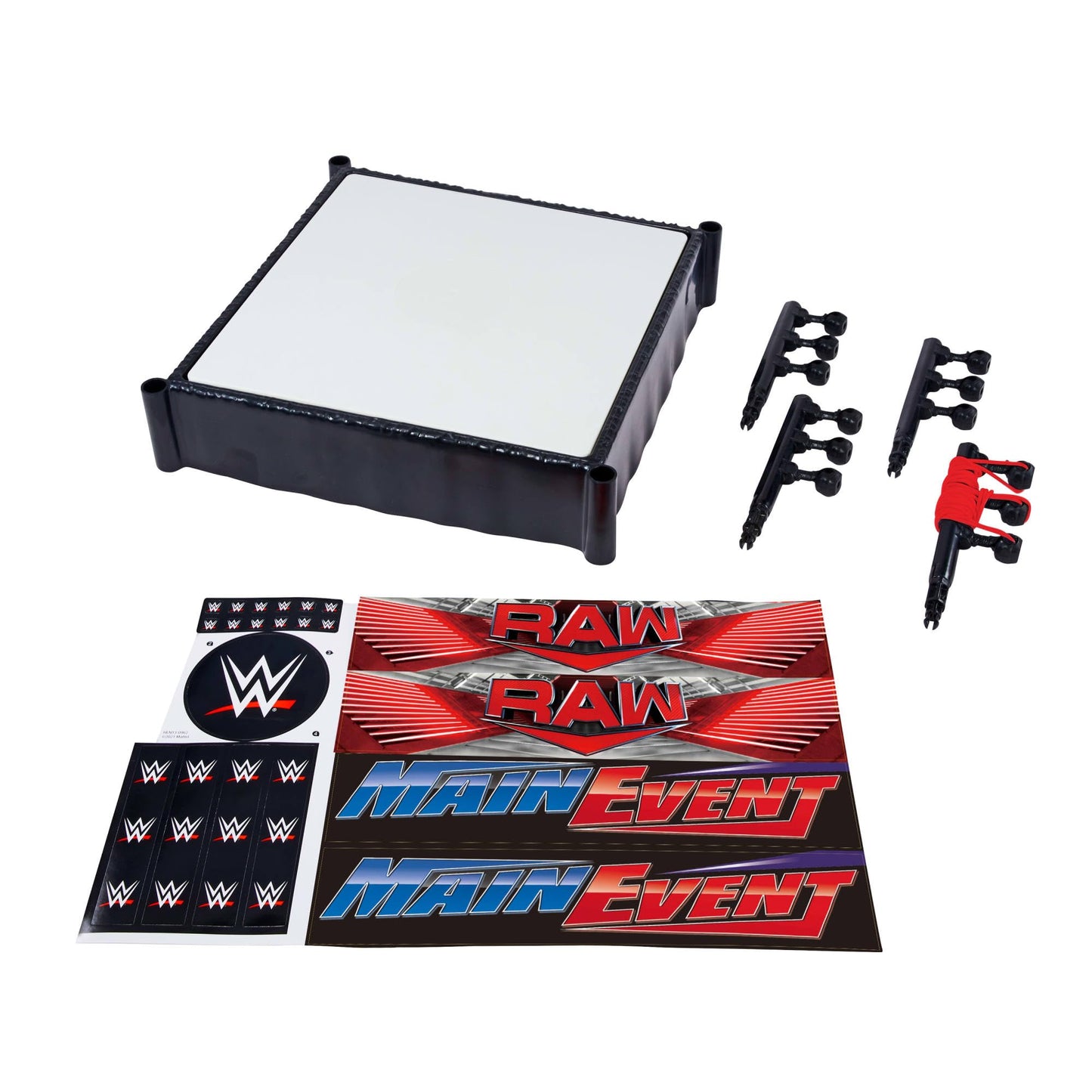 Mattel WWE Superstar Ring – Main Event & RAW Playset with Labels, Spring-Loaded Ring Mat & Pro Tension Elastic Ropes