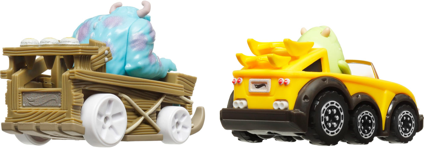Hot Wheels Toy Cars, Disney Pixar Monsters, Set of 2 RacerVerse Die-Cast Vehicles with Character Drivers Optimized for Performance on RacerVerse Track