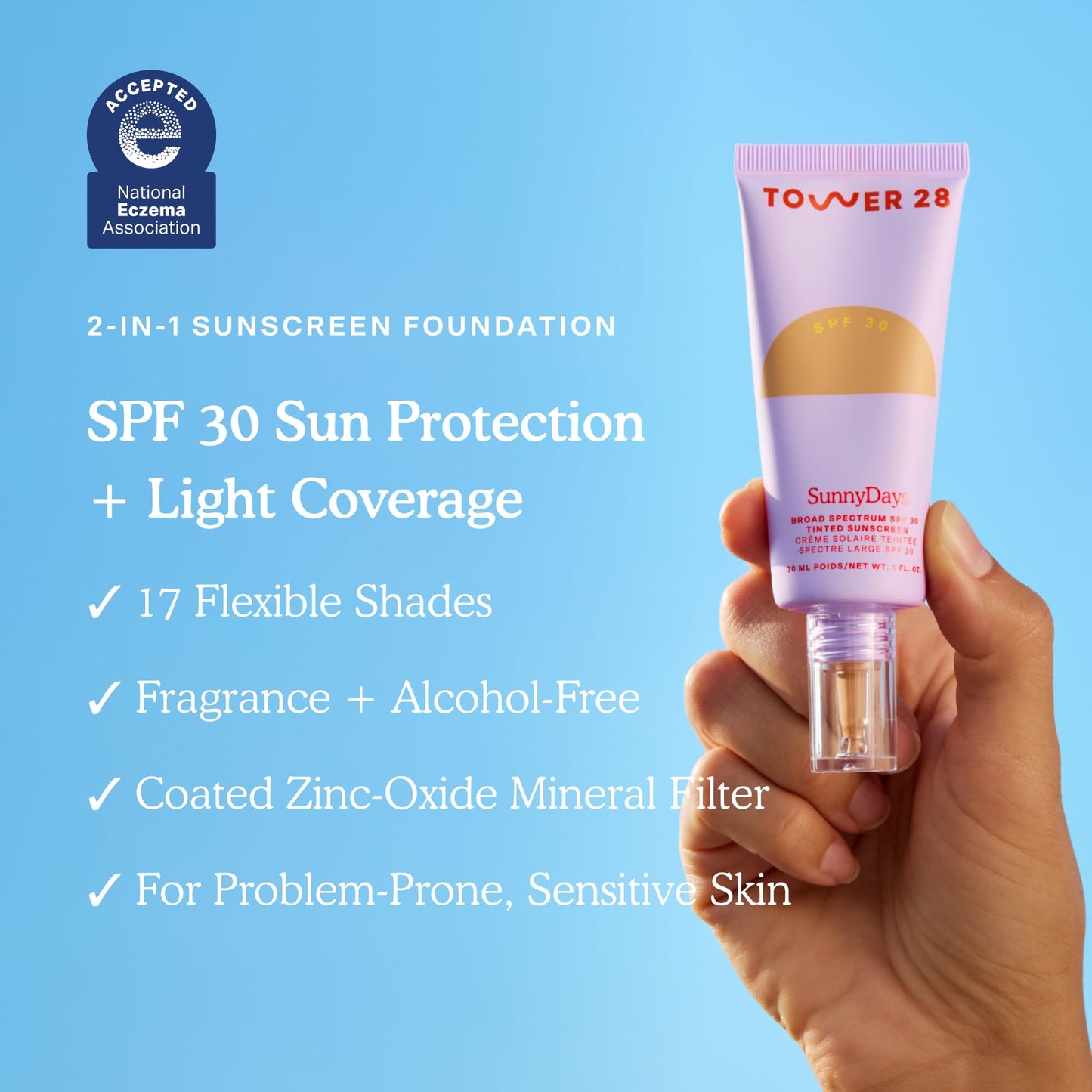 Tower 28 SunnyDays SPF 30 Tinted Moisturizer - 2-in-1 Buildable Coverage Foundation + Mineral Sunscreen for Face - Zinc Oxide, Aloe & Prickly Pear Beauty and Personal Care Tower 28