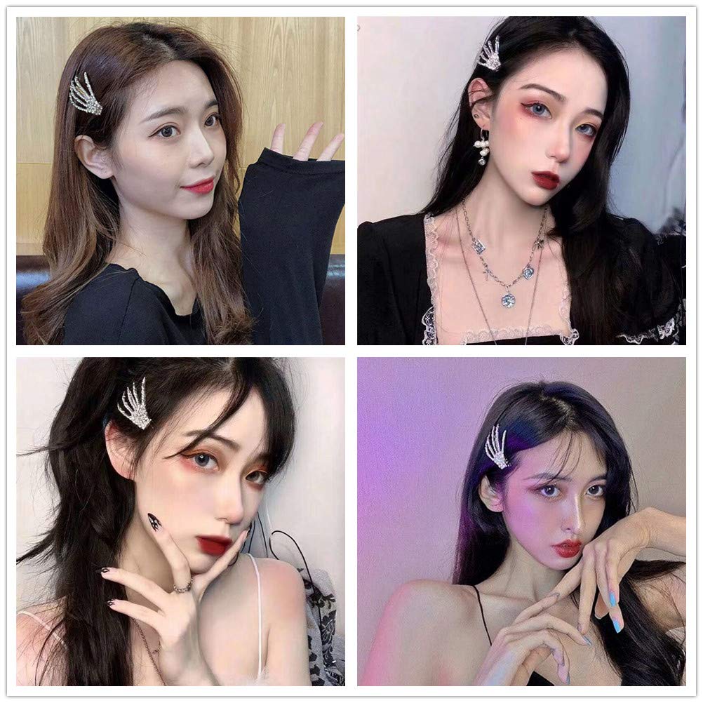 Halloween Hair Accessories for Women Girls - Halloween Costumes Skeleton Hand Hair Clip Hairpin Rhinestone Hair Claw Clips Barettes Christmas Birthday