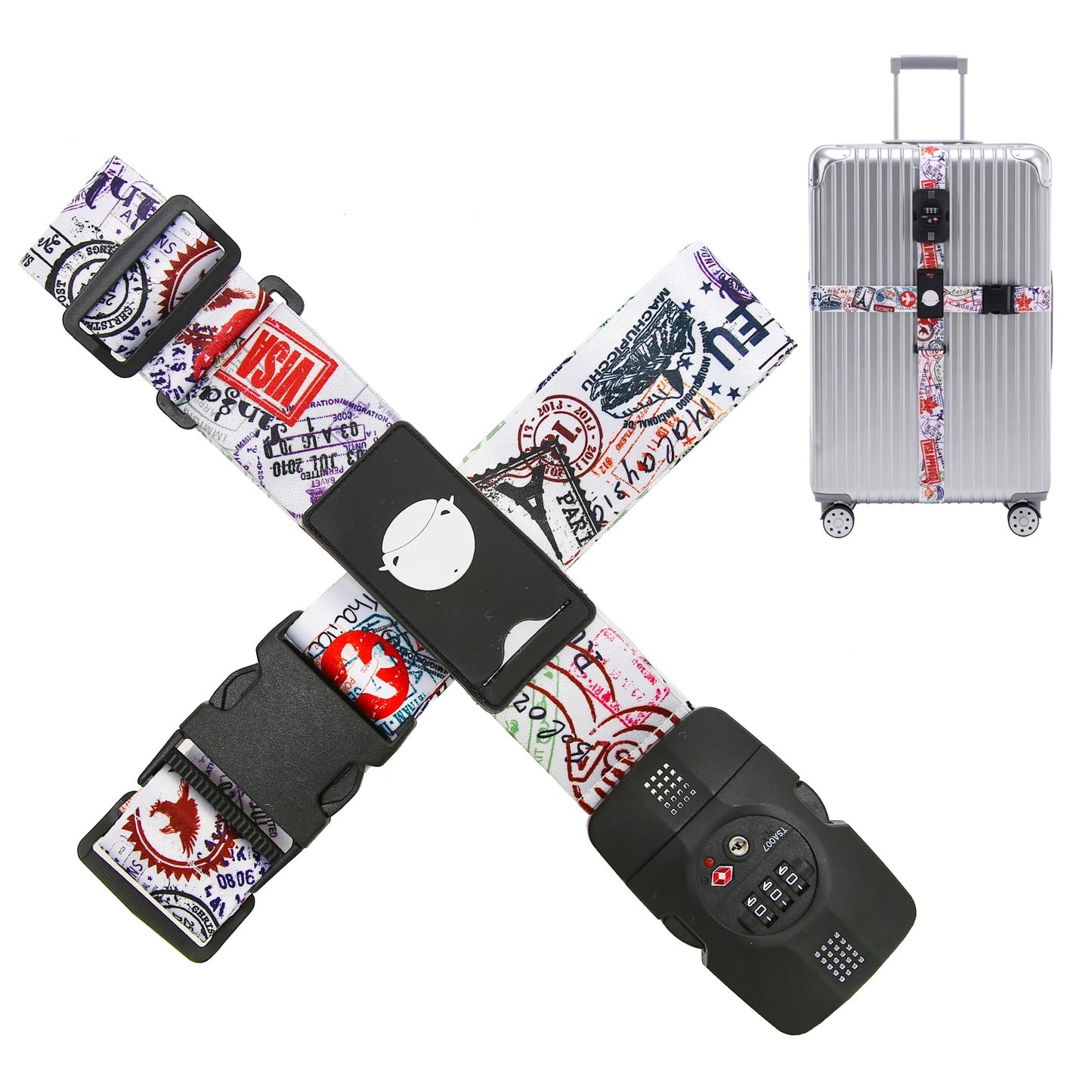 Travelkin TSA Approved Luggage Straps – Adjustable Cross Suitcase Straps with Lock, Reinforced Buckle & Unique Pattern for Secure Travel