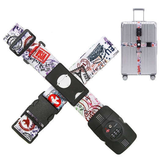 Travelkin TSA Approved Luggage Straps – Adjustable Cross Suitcase Straps with Lock, Reinforced Buckle & Unique Pattern for Secure Travel