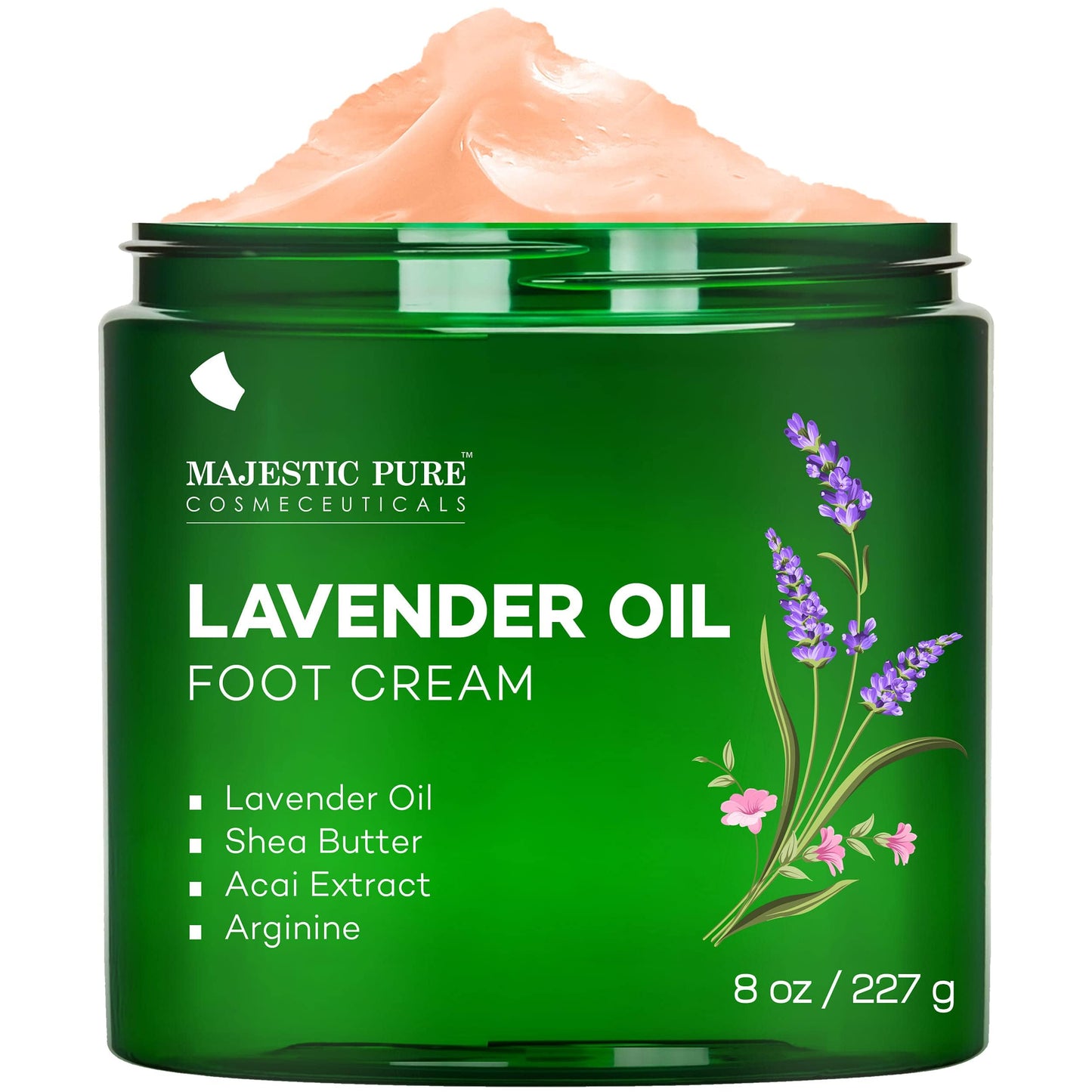 Majestic Pure Lavender Oil Foot Cream, Warming Cream - Calluses, Dry Cracked Feet, Hands, Heels, Elbow, Nails, and Knees - Softens & Moisturizes Skin