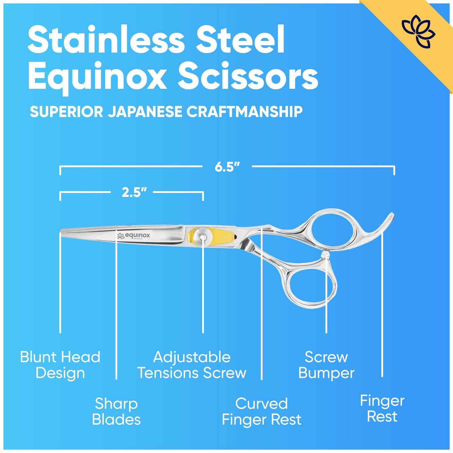 Equinox Professional Barber Scissors 6.5” – Razor Edge Japanese Steel, Adjustable Tension, Salon Hair Cutting Shears