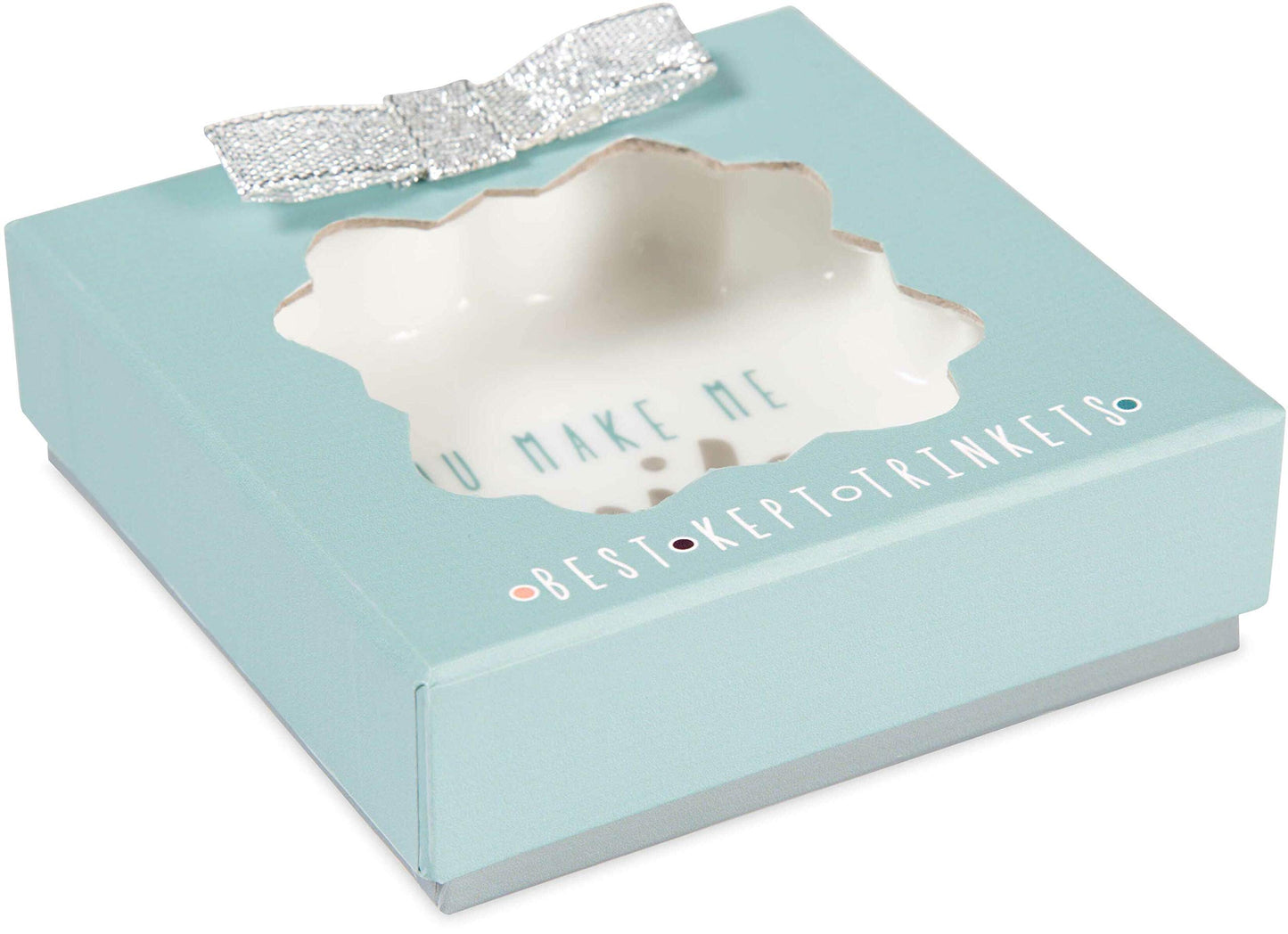 Pavilion Gift Company - You Make Me Smile - Teal & Silver - 3 Inch Mini Jewelry Dish with Gift Box