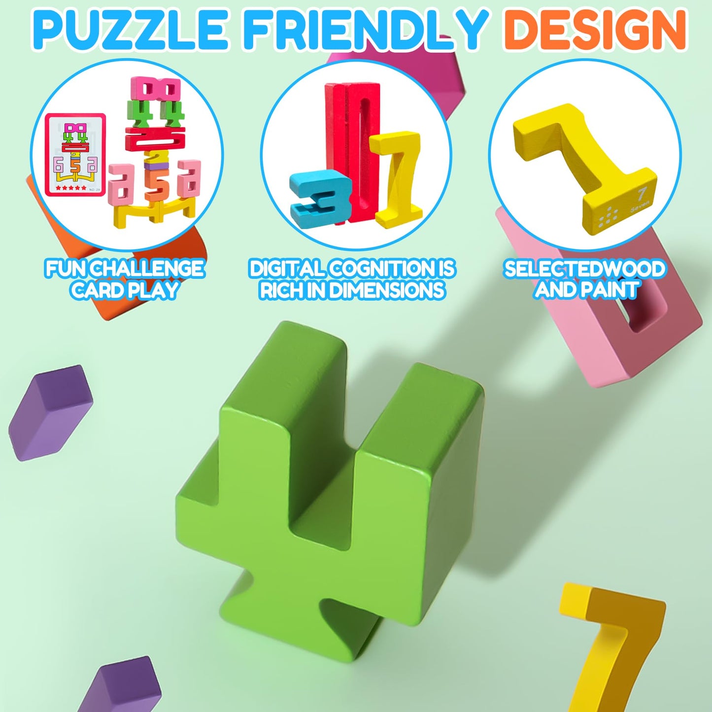 XPQKDC Wooden Number Building Blocks 20pcs – Stacking Digital Blocks 1-10 for Kids Ages 3+, Educational Balance & Learning Toy Gift