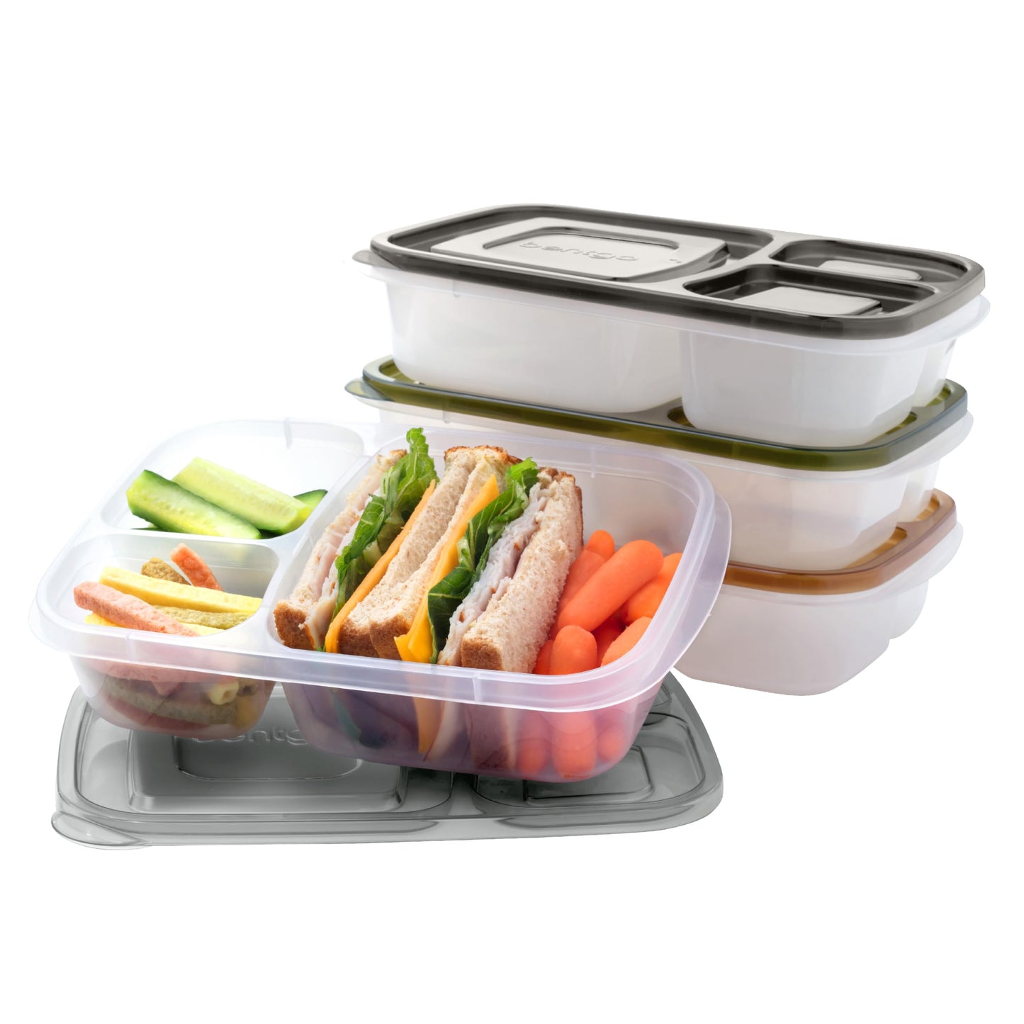 Bentgo Easyboxes - Original Stackable Lunch Boxes - Reusable 3-Compartment Food Containers for Kids and Adults - Bento Lunch Box for Meal Prep…