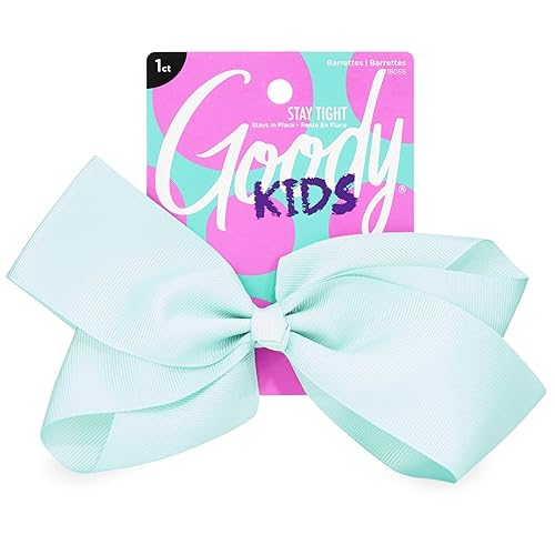 GOODY Kids Large Teal Bow Barrette - Stay Tight Closure - Comfort Fit - All Hair Types - 1 Count (Pack of 1) - Children, Unisex