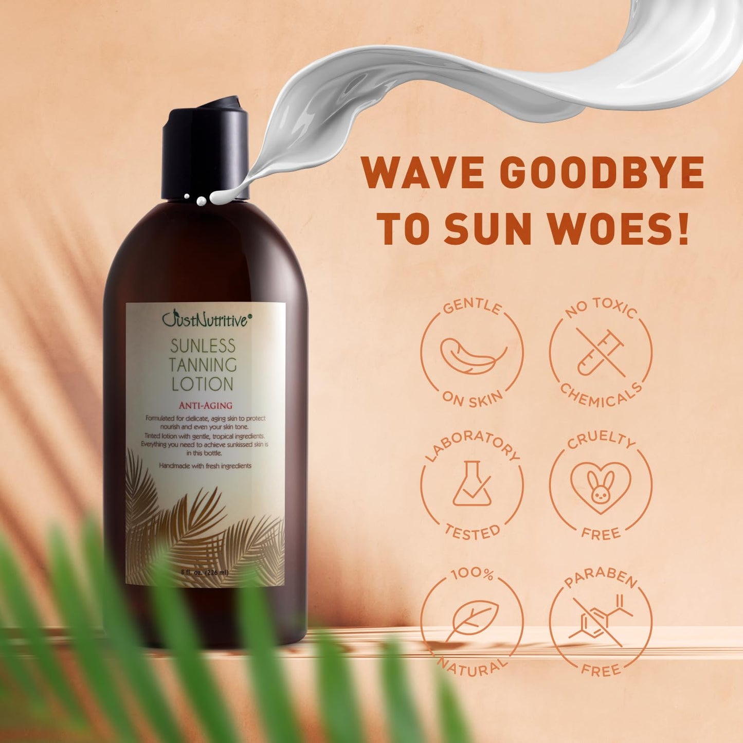Sunless Tanning Lotion | Anti-Aging Self-Tanner | Body Tanning | Sun Kiss Glow Bronze Finish | Bronzer Lotion For All Skin Types | Just Nutritive | 8
