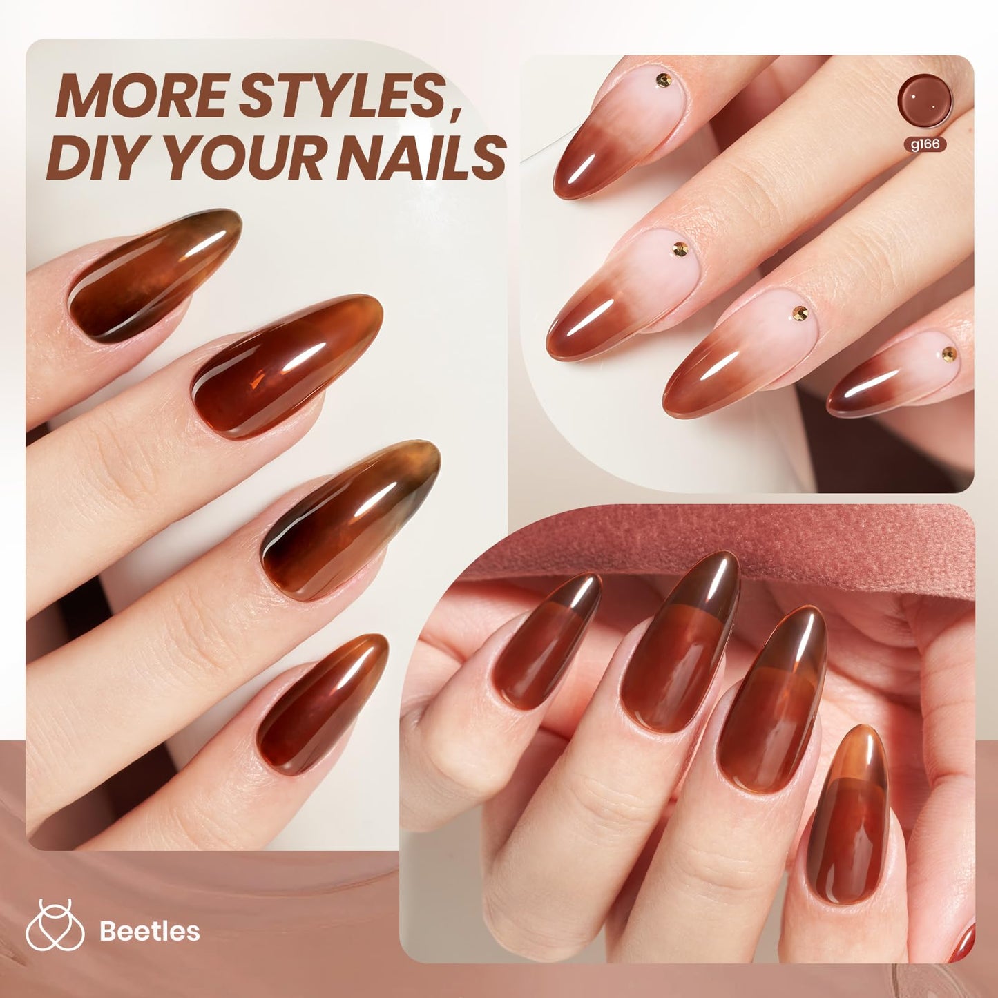 Beetles Brown Gel Nail Polish - 15ML Mocha Jelly Natural Gel Polish Nail Concealer Sheer Translucent Effect Soak Off UV Mist Collection French Nail Beauty and Personal Care beetles Gel Polish