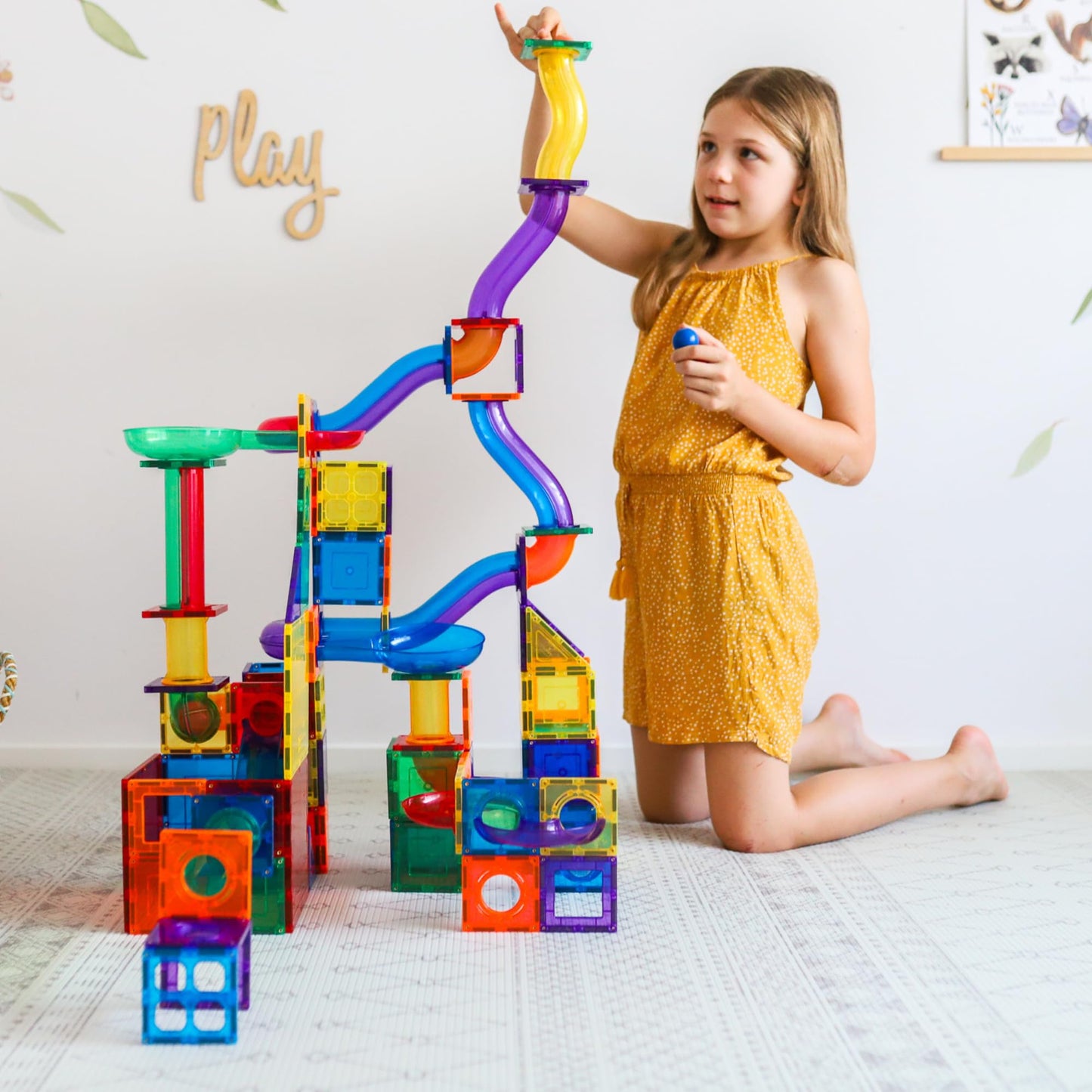 Learn & Grow 88pcs Magnetic Marble Run Expansion – STEM Marble Race Track & Magnet Tile Accessories for Kids Ages 3+ Construction Toy