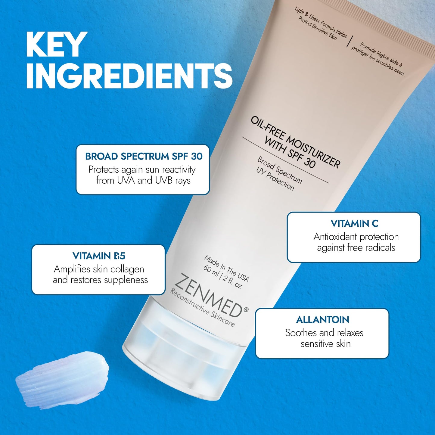 ZENMED Oil-Free Moisturizer with SPF 30-2 oz. 100% PABA-Free Light & Sheer Formula Helps Protect Sensitive & Troubled Skin Types For Oily & Acne Skin