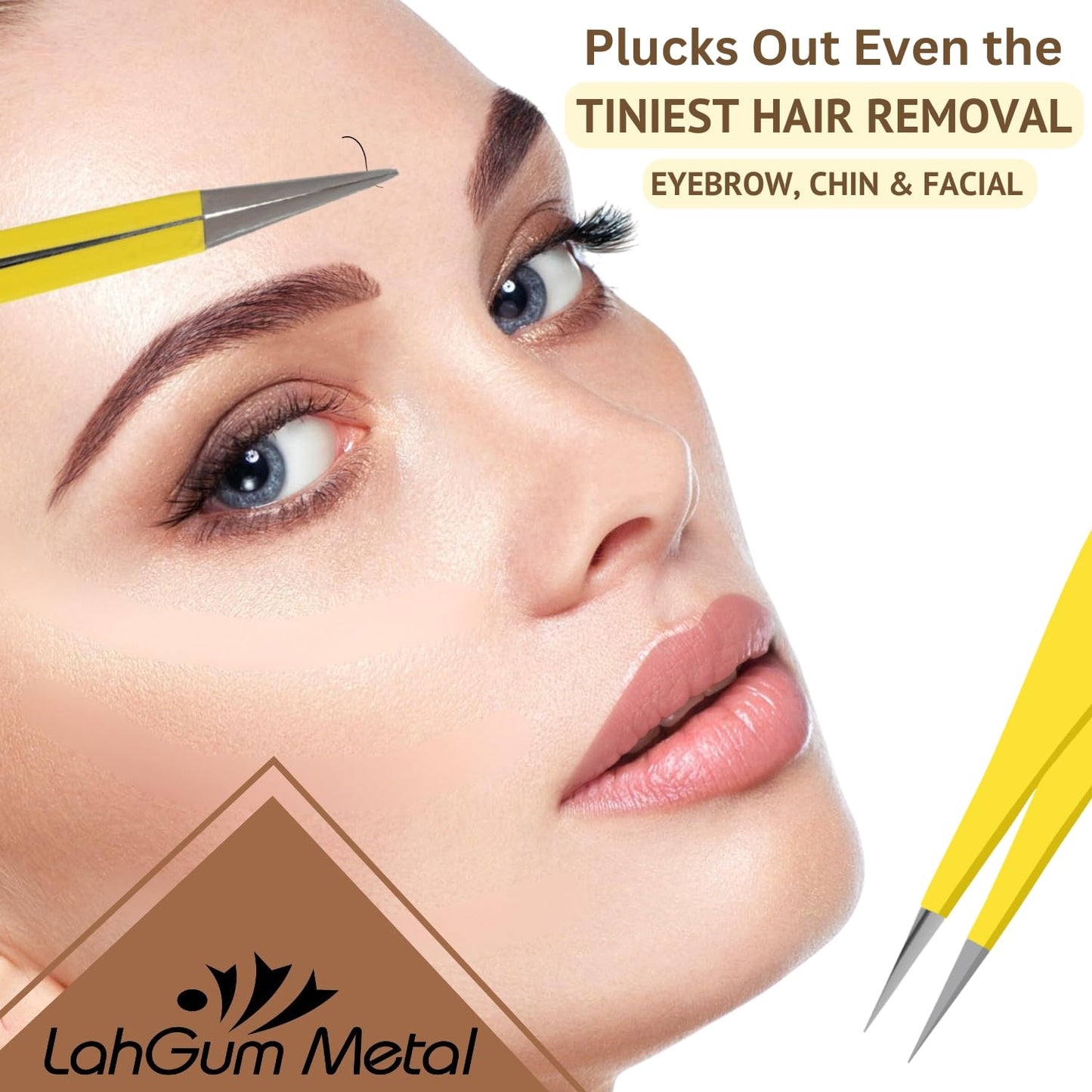 LahGum Metal Ultra Fine Sharp Pointed Tweezers Precision, Needle Nose Pointy Tweezers for Ingrown Hair Removal Kit, Yellow, 1-Piece Beauty and Personal Care LahGum Metal