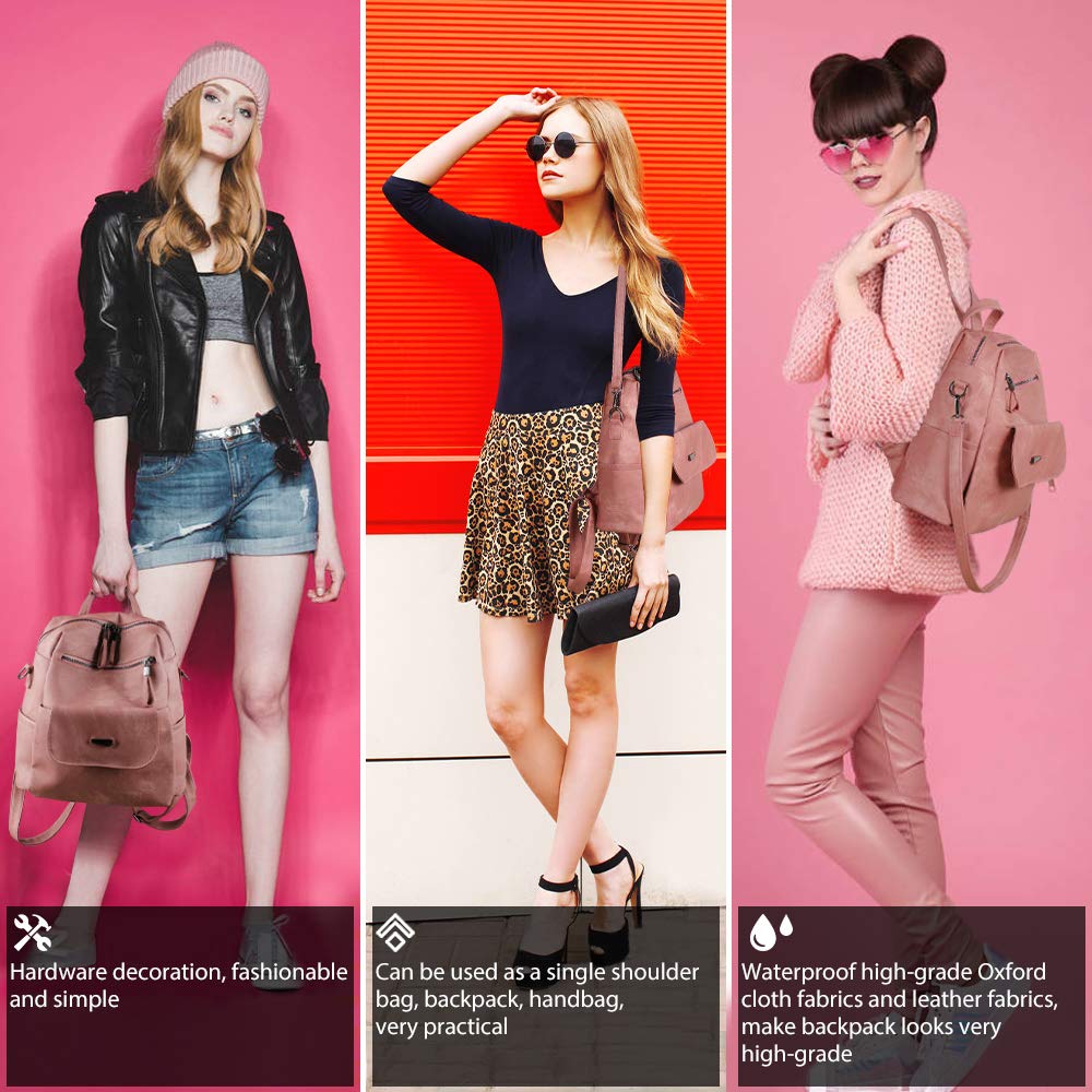 ROOSALANCE Backpack Purse for Women, Women Leather Back pack Purse Waterproof Anti-theft Shoulder Bags Handbags