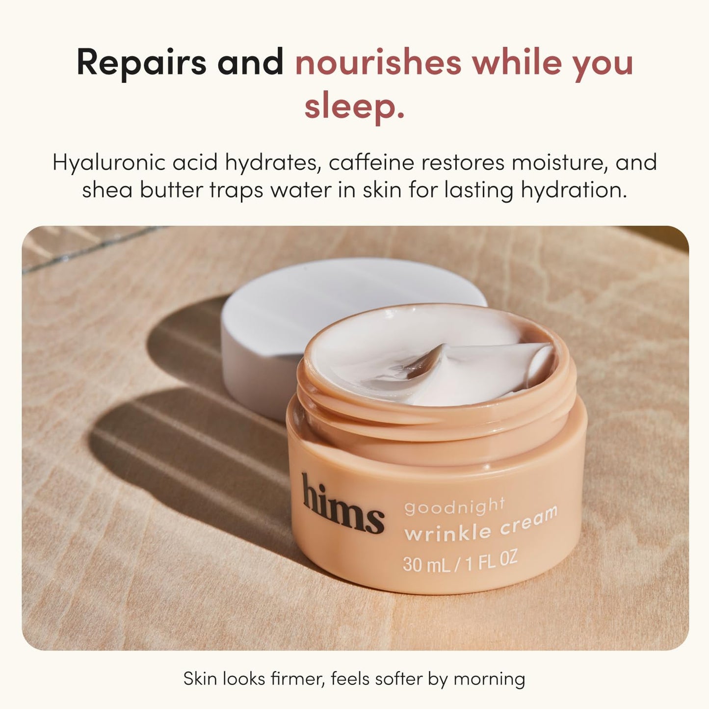 hims Goodnight Wrinkle Cream - Hyaluronic Acid & Shea Butter - Face Moisturizer for Fine Lines & Dry Skin - Deep Hydration Night Cream for Men