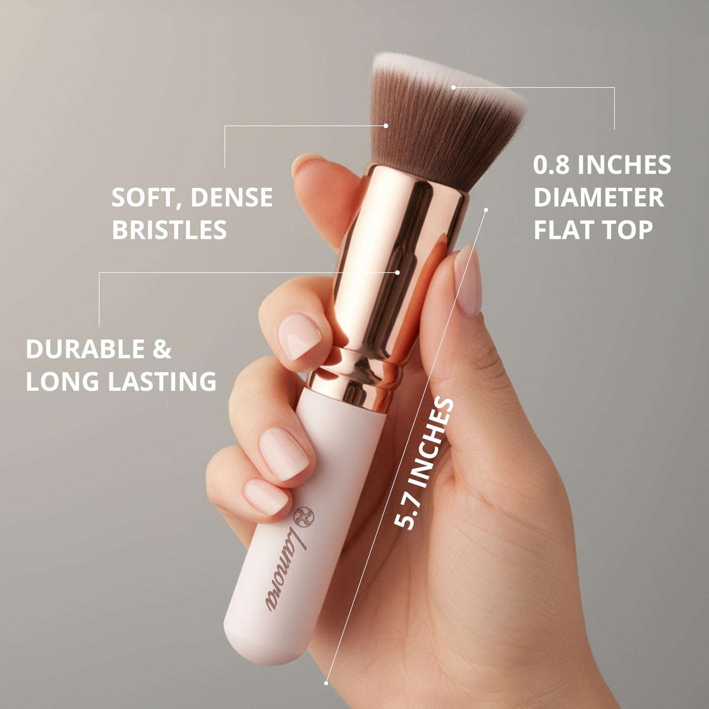 Lamora Makeup Brush Foundation Kabuki - Flat Top Face Brush for Liquid, Cream, and Powder Cosmetics - Full Coverage Blending, Buffing, Stippling