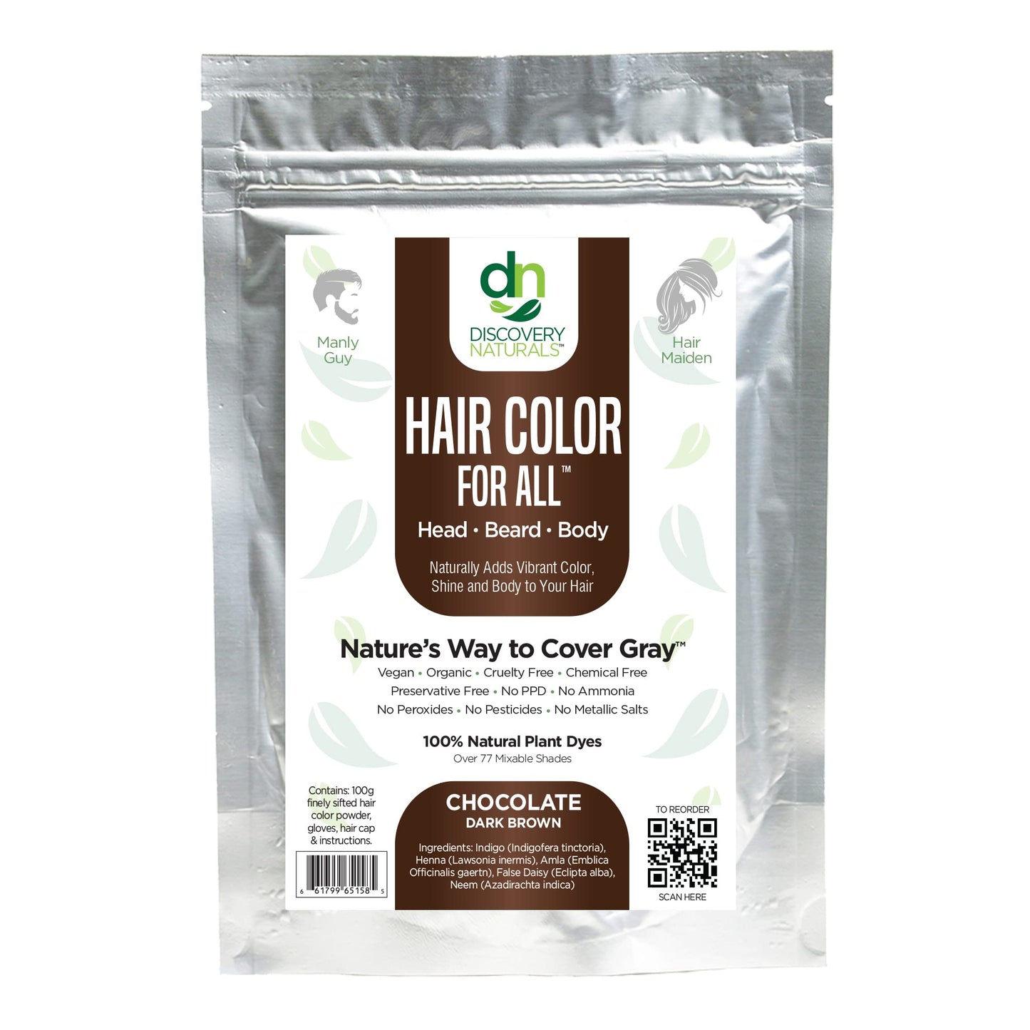 Chocolate Dark Brown Henna Hair Color For All Kit | 100% All Natural Hair Dye & Beard Dye Powder Kit Organic, Herbal & Vegan Chemical & Cruelty Free