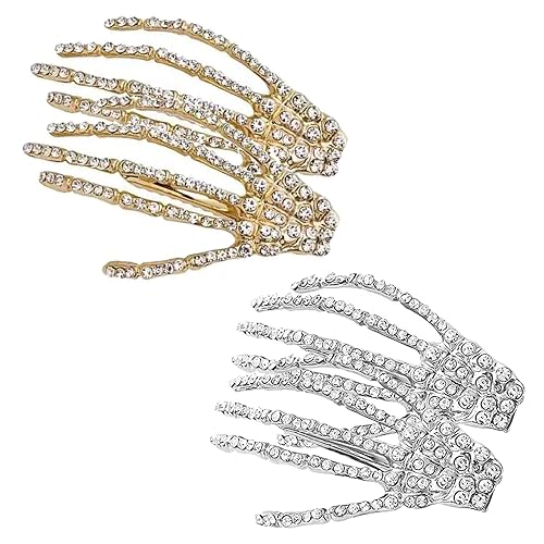4Pcs Halloween Skeleton Hands Hair Barrettes,Halloween Hair Clips for Women Girls,Rhinestone Skull Hand Hair Clip Hairpin,Zombie Punk Rock Hair