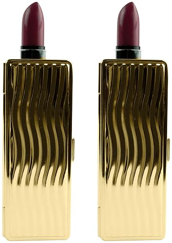 Stephanie Imports Set of 2 Rectangular Vintage Lipstick Cases With Glass Mirror (Gold Wave)