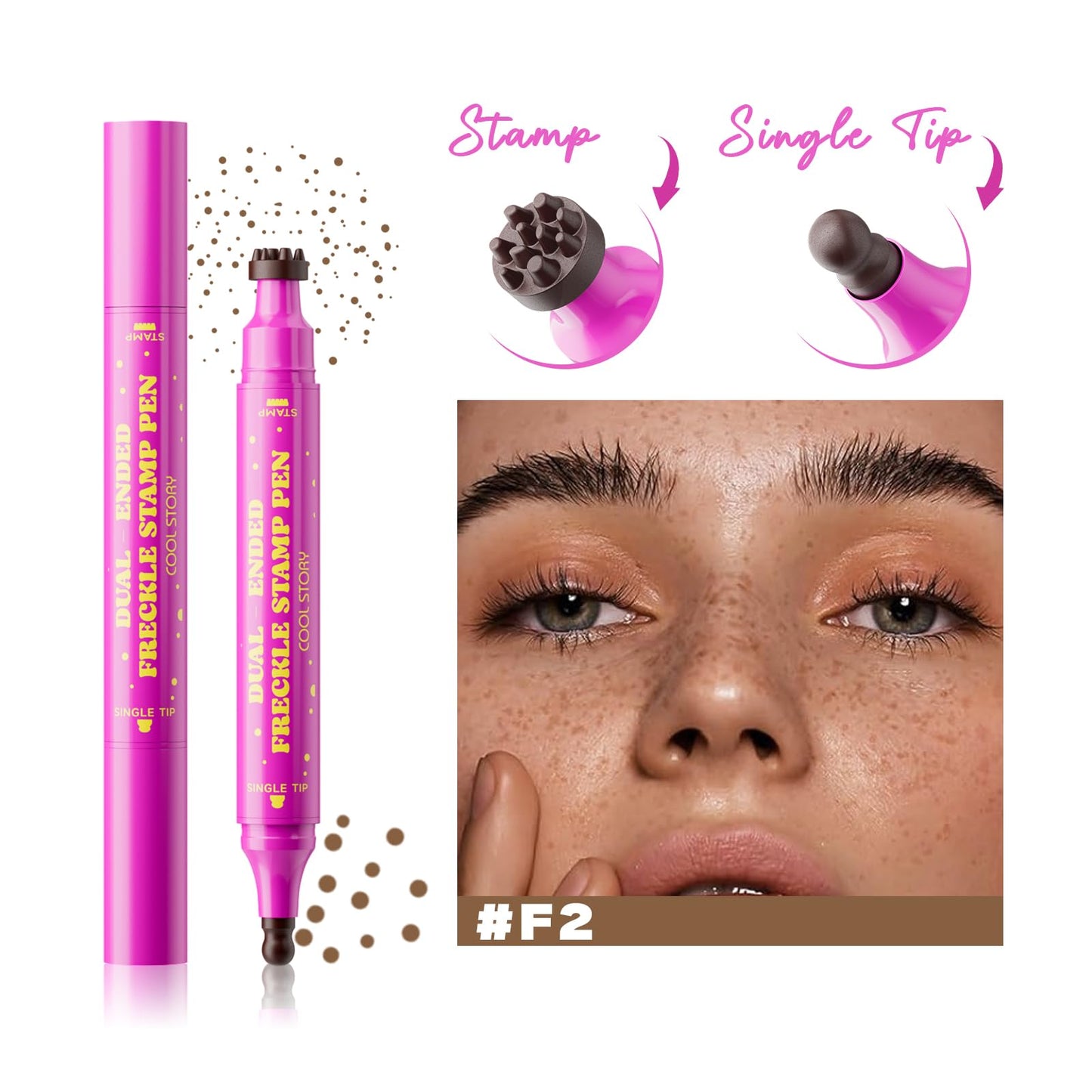 Beauty Glazed Dual-Ended Freckle Stamp Pen - Realistic Faux Freckles Makeup with Soft Sponge Stamp & Precision Tip - Waterproof Long-Lasting Freckle Beauty and Personal Care Beauty Glazed