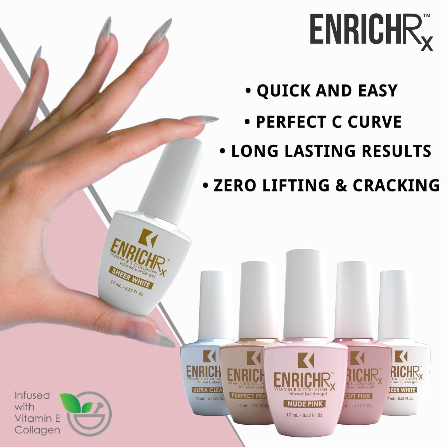 KUPA EnrichRx Builder Gel, Sheer White, Vitamin E & Collagen Infused, UV/LED Soak-Off Gel Brush On Natural Nail, 0.57 Fl Oz Beauty & Personal Care KUPA