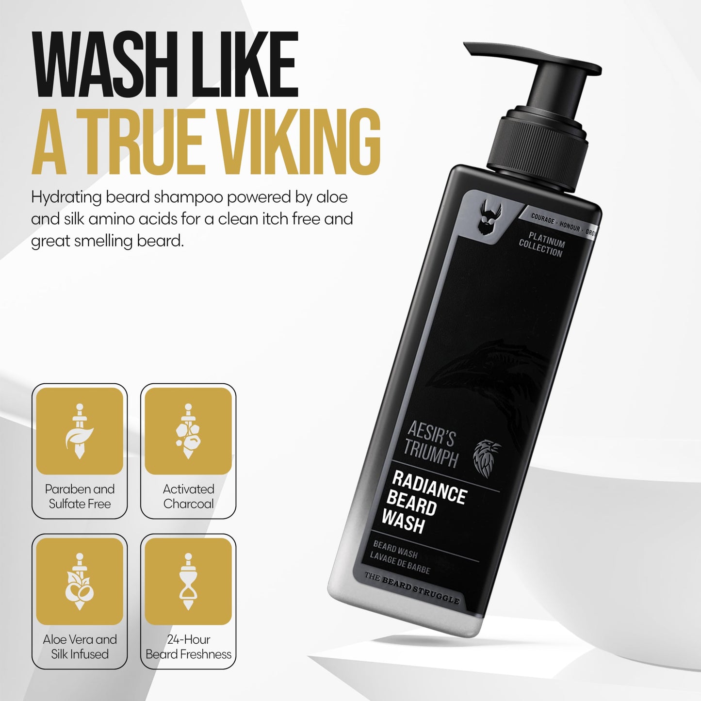 The Beard Struggle Radiance Beard Wash - Platinum Collection, Aesir’s Triumph - Cleanse, Nourish & Soften - Beard Cleanser for Men (8 fl oz) Beauty and Personal Care The Beard Struggle