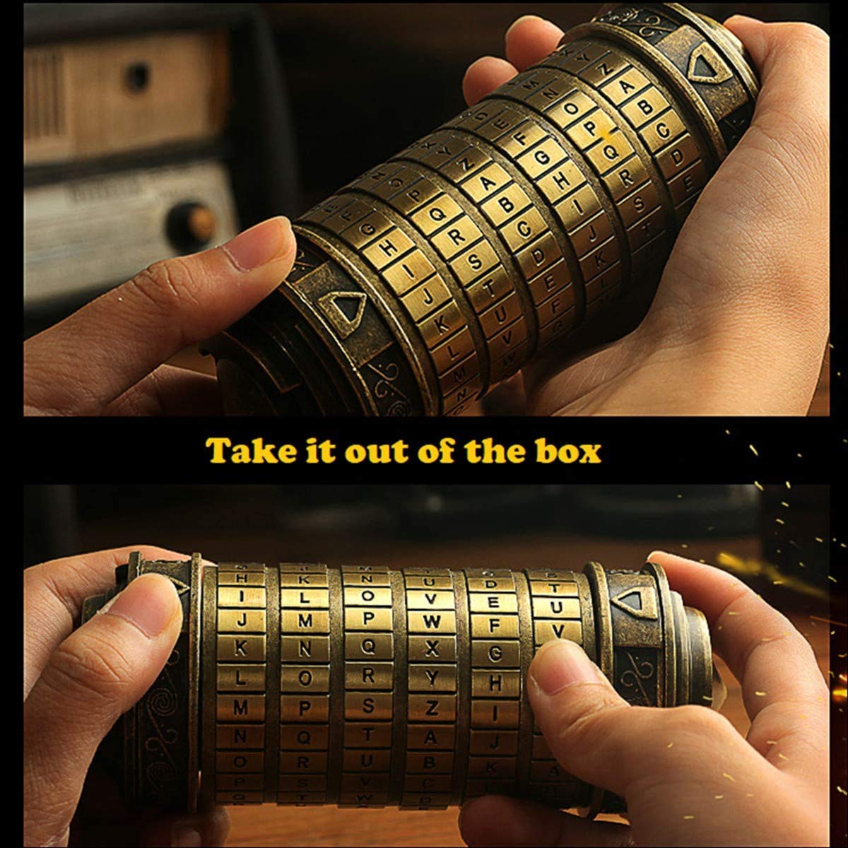 Cryptex Da Vinci Code Mini Lock Puzzle Box – Hidden Compartment Gift for Anniversary, Valentine’s Day, Birthday, Romantic Gift for Her or Him