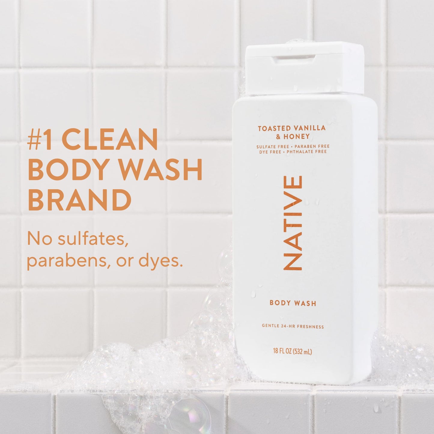 Native Body Wash Contains Naturally Derived Ingredients | For Women & Men, Sulfate, Paraben, & Dye Free Leaving Skin Soft and Hydrated | Toasted