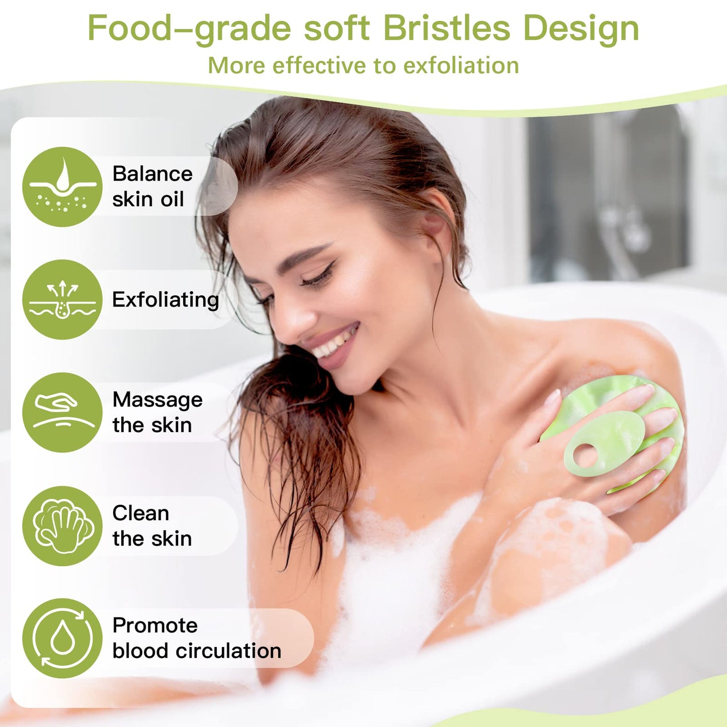 INNERNEED Food-Grade Soft Silicone Body Cleansing Brush Shower Scrubber, Gentle Exfoliating and Massage for All Kinds of Skin (Green)