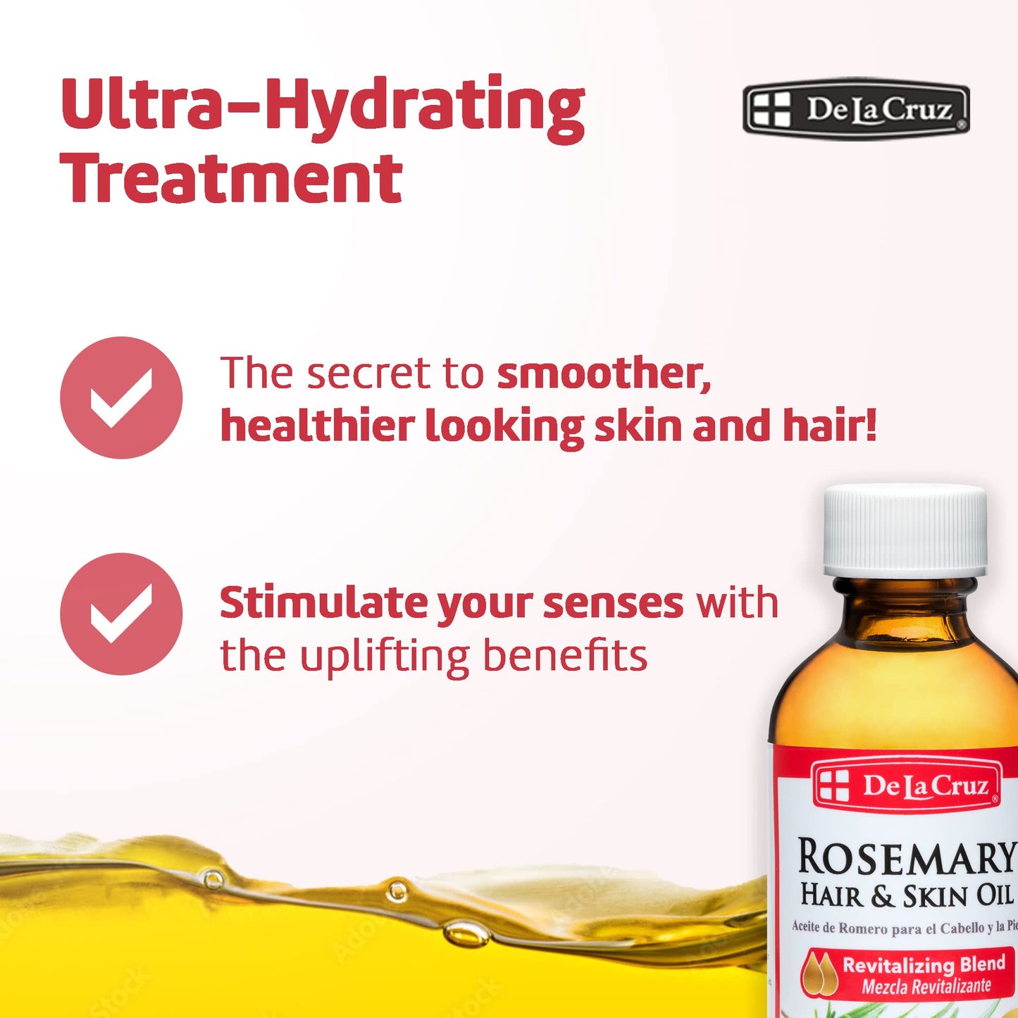 De La Cruz Rosemary Oil Blend Moisturizer with Castor, Avocado and Olive Oil - Topical Use Only 8 FL. OZ. (236 mL)