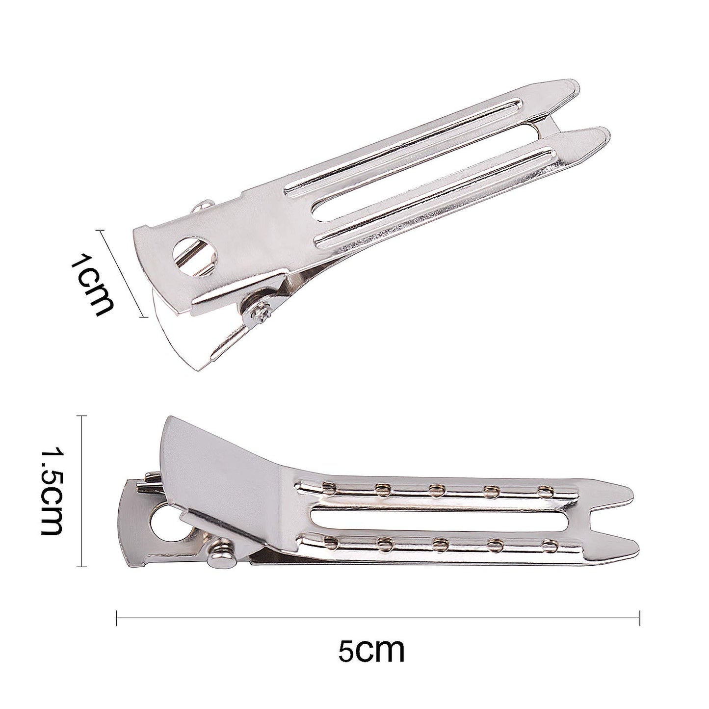 Jdesun 50pcs 1.8“ Silver Metal Hairdressing Double Prong Pin Curl Setting Section Hair Clips Alligator Clips with Holes for Hair Extension