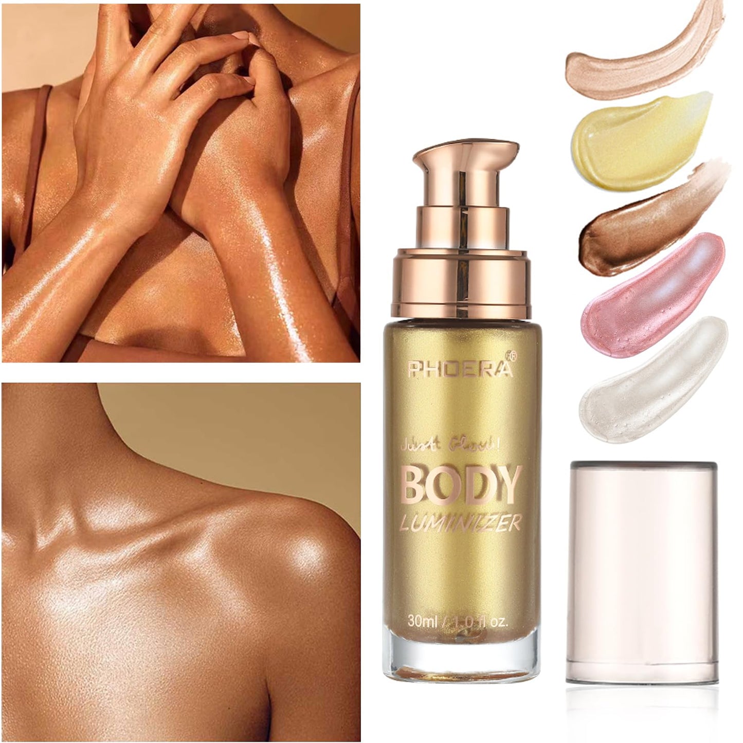 Body Shimmer Oil, Metallic Gold Natural Glow Luminizer, Brush Include, 1oz Beauty and Personal Care Lezero