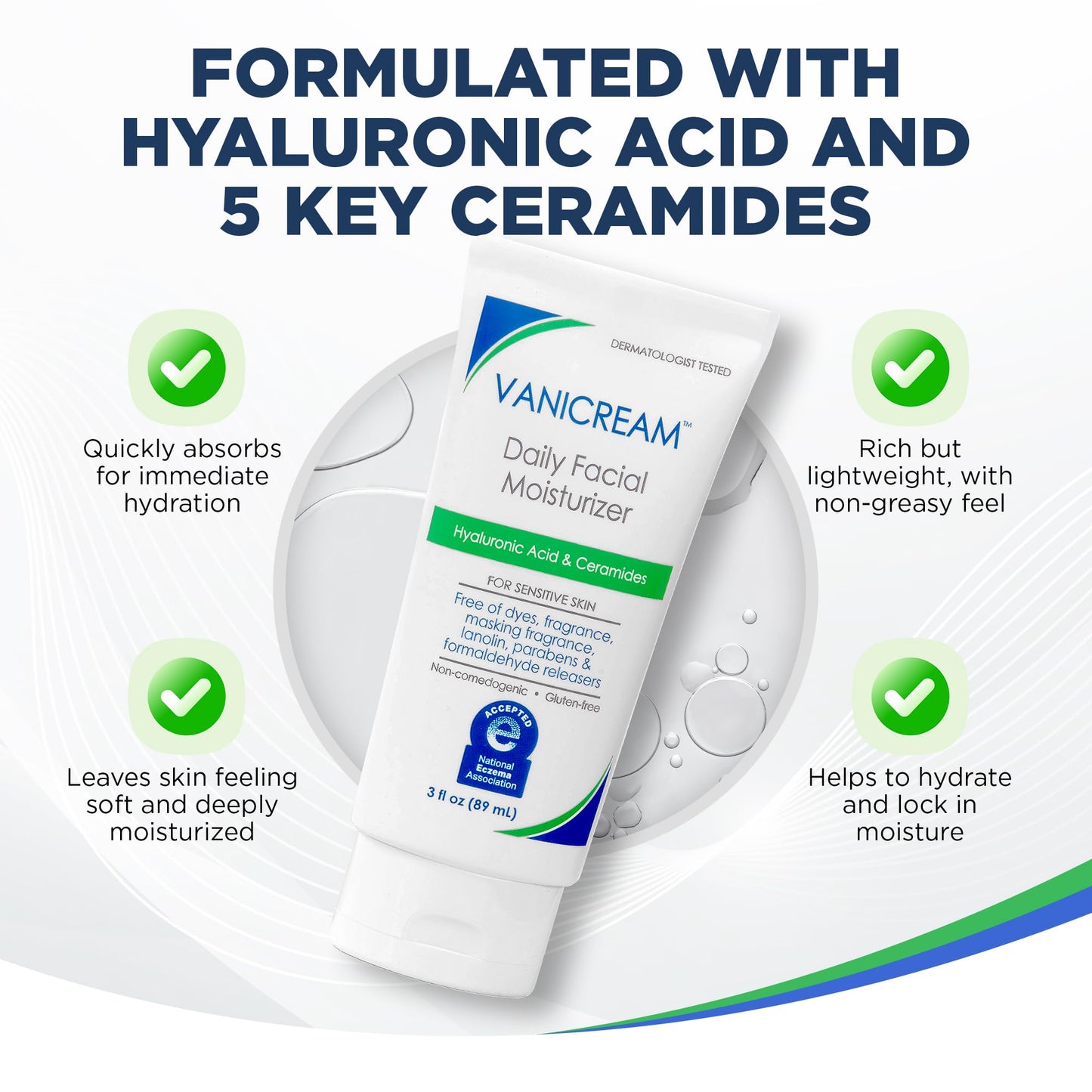 Vanicream Daily Facial Moisturizer, 3oz – With Ceramides & Hyaluronic Acid, Gentle Formula for Sensitive Skin, Free of Common Irritants
