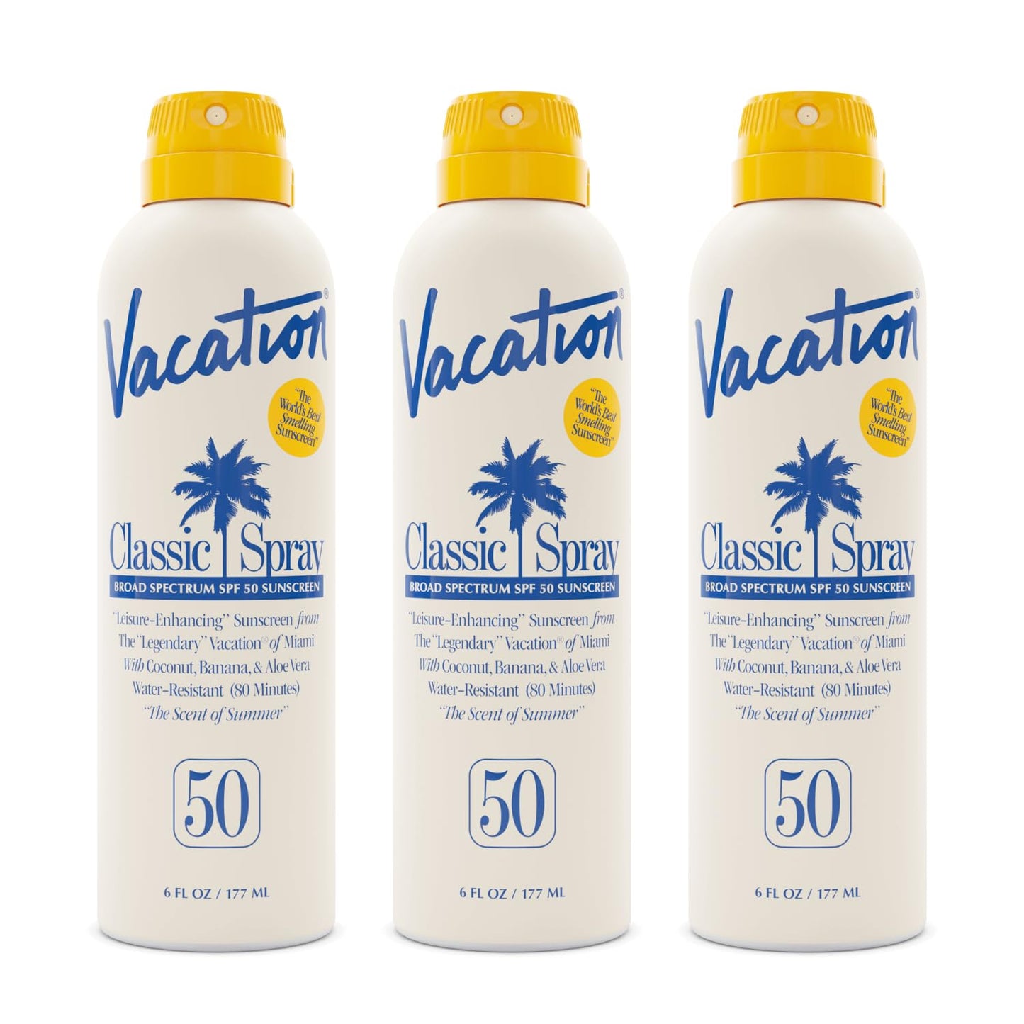 Vacation Classic SPF 50 Sunscreen Spray, 6 Fluid Ounces, Pack of 3 - Broad Spectrum, Lightweight, Transparent on All Skin Tones, Water-Resistant Beauty and Personal Care VACATION Default Title