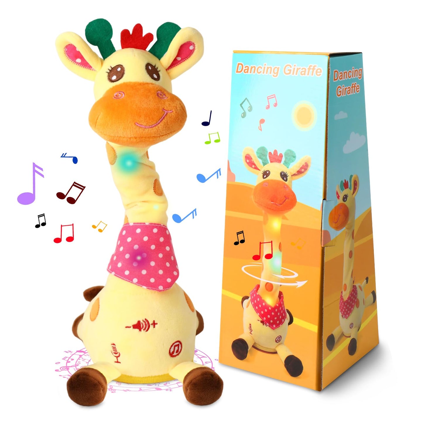 LLUKEME Dancing Talking Giraffe Toy, Stuffed Animal Baby Toy Repeating What You Say, Glowing Musical Giraffe with 10 Children's Songs Gifts for…