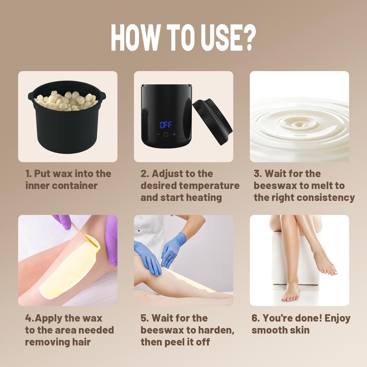 Mini Wax Warmer for Hair Removal, Digital Temperature Display Wax Pot Warmer with Non-Stick Inner Pan, Wax Melt Machine for Full Body Legs Face Beauty and Personal Care Wokyo