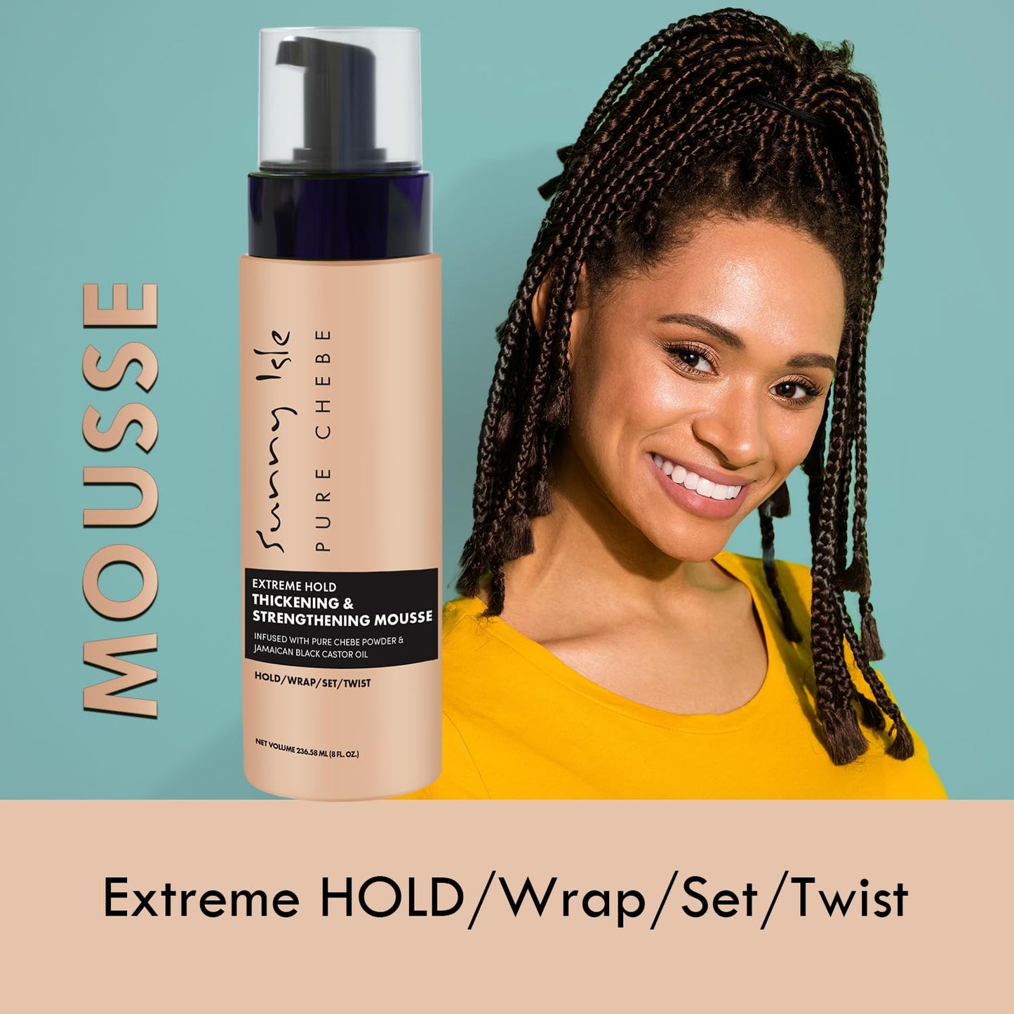 Sunny Isle Chebe Extreme Hold Thickening & Strengthening Mousse - Infused with African Chebe Powder, Jamaican Black Castor Oil - 8oz