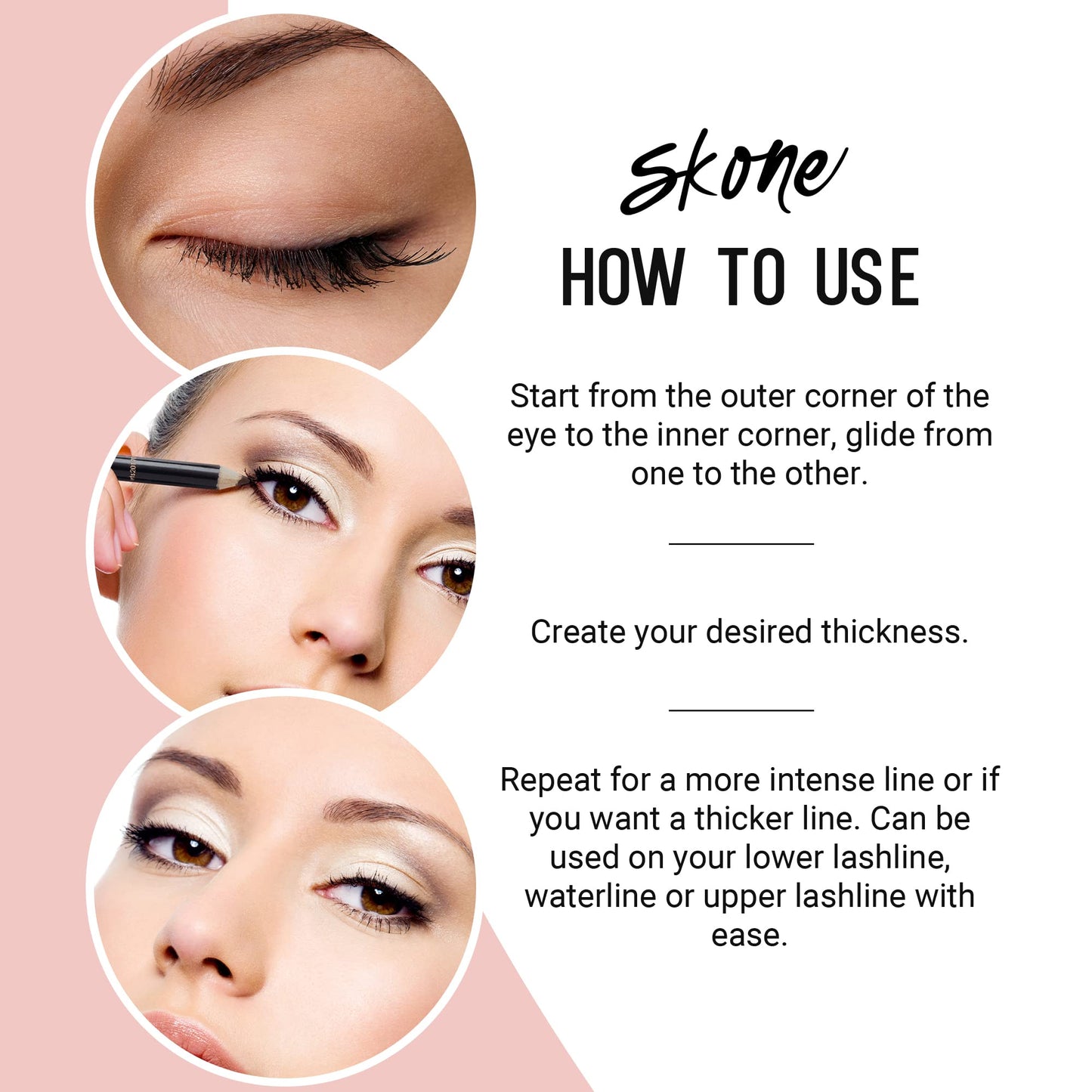 Skone Cosmetics Tattooed Solid Eyeliner - Eyeliner Pencil Black - Smooth Soft Gliding, Waterproof, No Smudging Pencil Eyeliner - Long Lasting Under