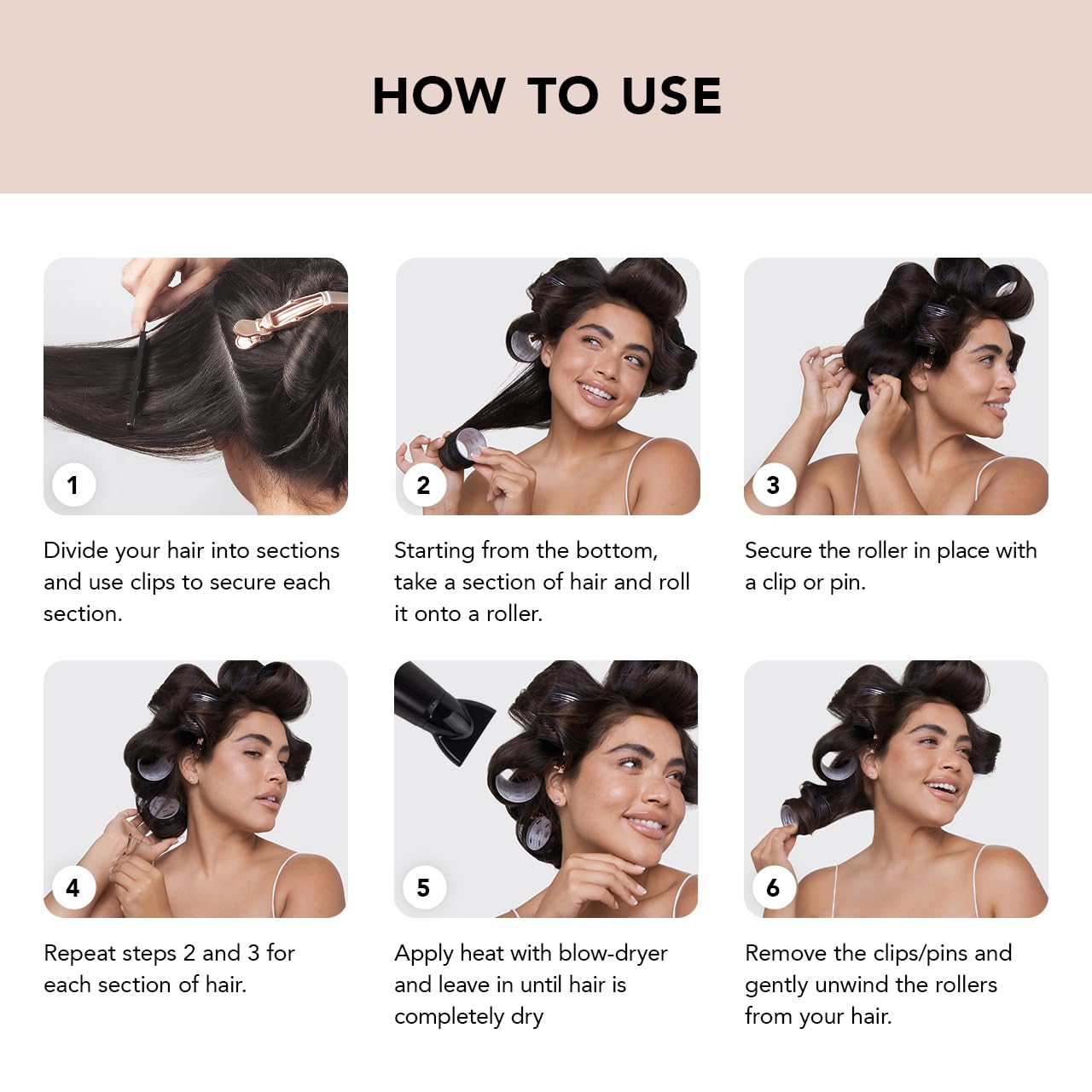 Kitsch Ceramic Thermal Hair Rollers – Self Grip Curlers for Volume & Blowout Look – 8pcs, Easy to Use, Black